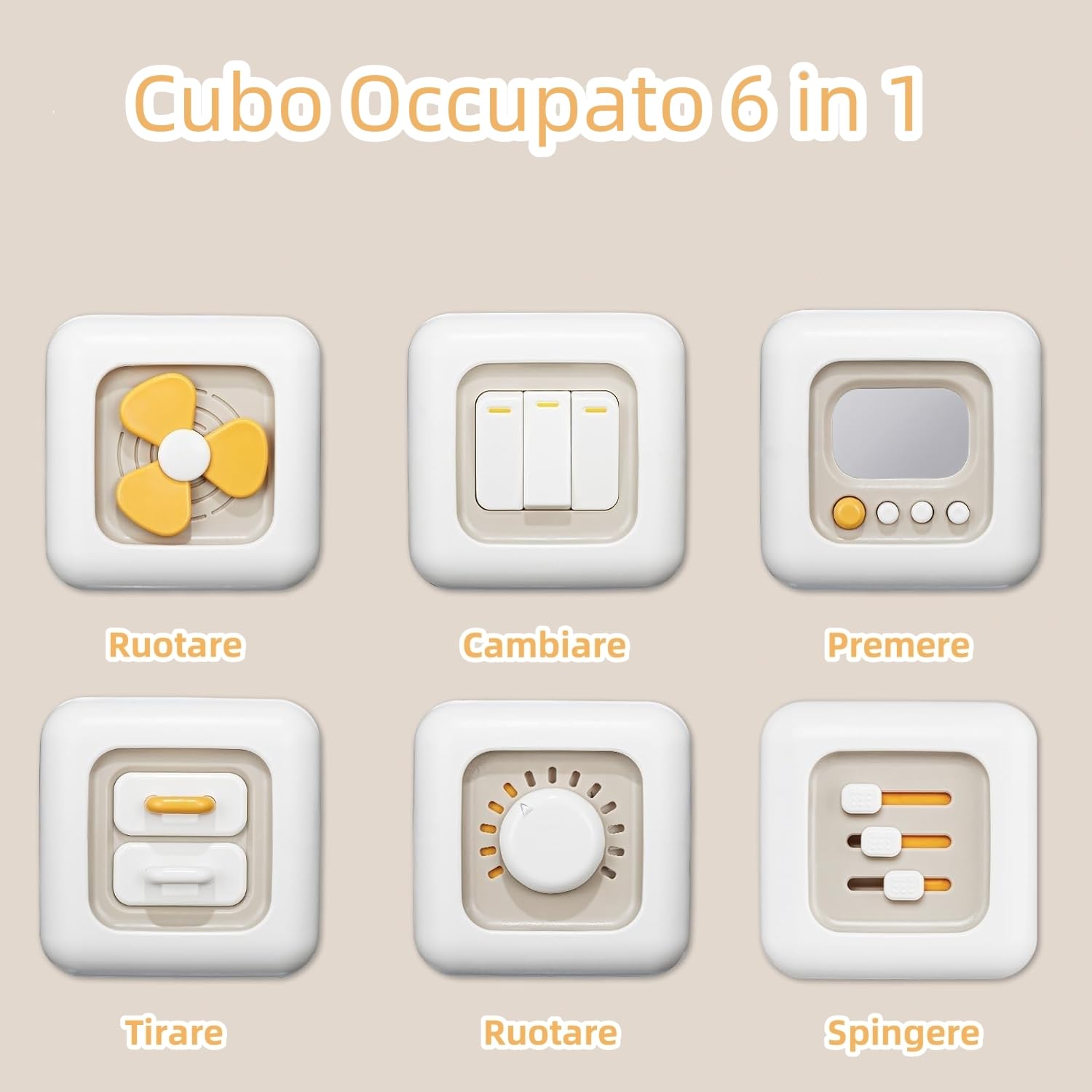 VORENUS Cubo attività 6-in-1 Montessori | Giocattolo Sensoriale Educativo per Bambini 1-3 Anni 12+ Mesi per Sviluppo Cognitivo e Motorio