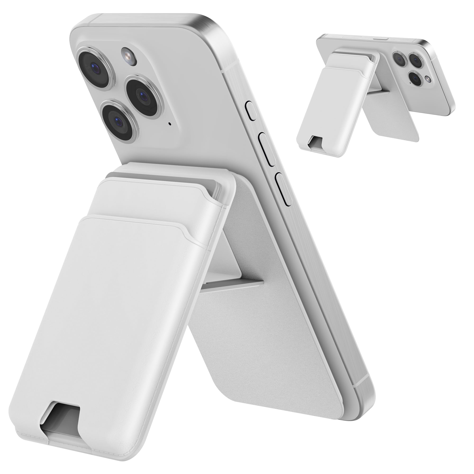 Retysaz Magnetic Wallet with Stand for iPhone 16/15/14/13/12 Series - Vegan Leather Card Holder RFID Blocking Holds 4 Cards Strong Magnetic Lock Lightweight Kickstand Phone Wallet White