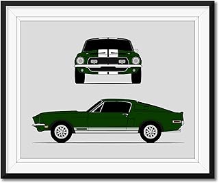 Ford Mustang 1968 Shelby GT500KR Cobra (Front and Side) Inspired Poster Print Wall Art Decor Handmade Carroll Shelby S1 (Unframed)