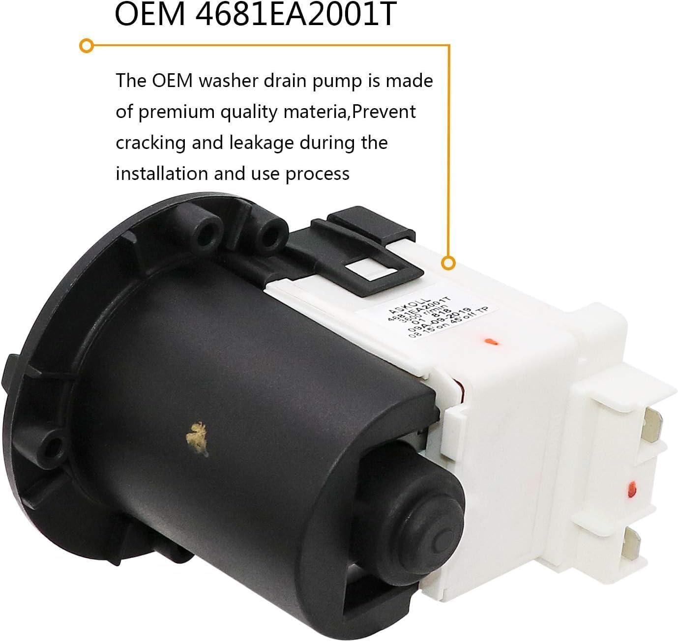 4681EA2001T Washer Drain Pump Assembly Fit for Kenmore/LG Washing Machine wm3670hwa wm3270cw wm2101hw wm3770hva wm3431hs - Replace AP5328388 4681EA1007G 4681EA1007D Drain Pump by AMI PARTS
