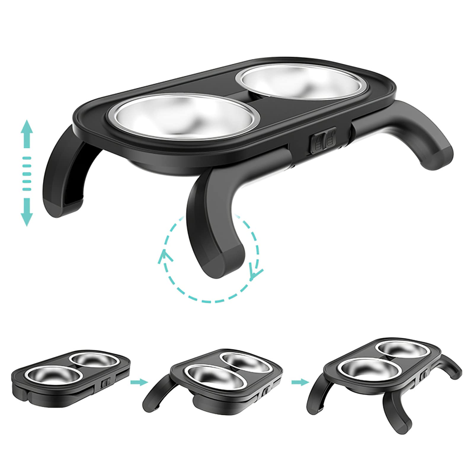 Comedero Para Gatos Perros Elevados,Alturas Ajustables,Comedero Y Bebedero Para Mascotas Con Extraíbles Doble Del Acero Inoxidable Cuencos De Agua Para Golosinas Para Cachorros Gatos Perros ,Negro