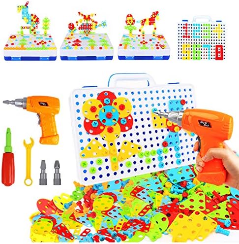 HAPTIME 237 Pieces Creative Electric Drill Screw Puzzle Learning Toy 3D Building Blocks DIY STEM Educational Construction Set for Children Kids