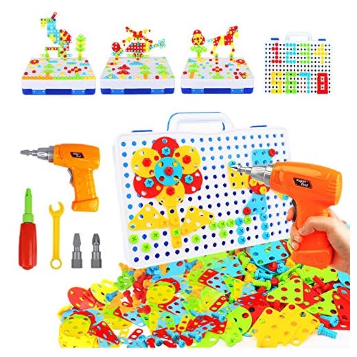 HAPTIME 237 Pieces Electric DIY Drill Educational Set, STEM Learning Toys, 3D Construction Engineering Building Blocks for Boys and Girls Ages 3 4 5 6 7 8 9 10 Year Old, Creative Games and Fun