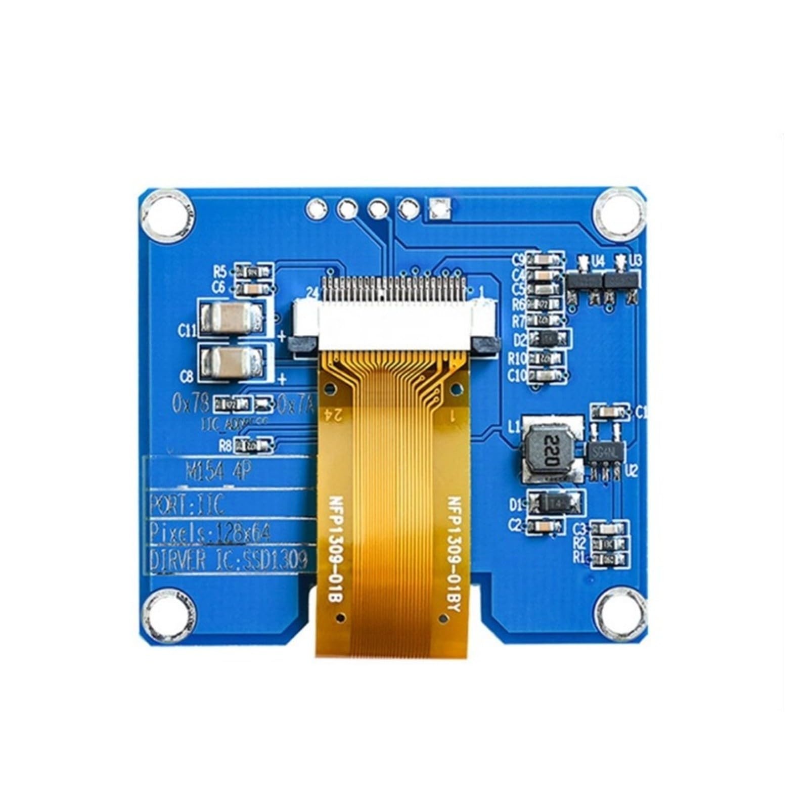 ChuFort 1,54-calowy moduł OLED 12864 Ekran LCD Wyświetlacz LED SSD1309 SPI I2C(Yellow 4Pin)