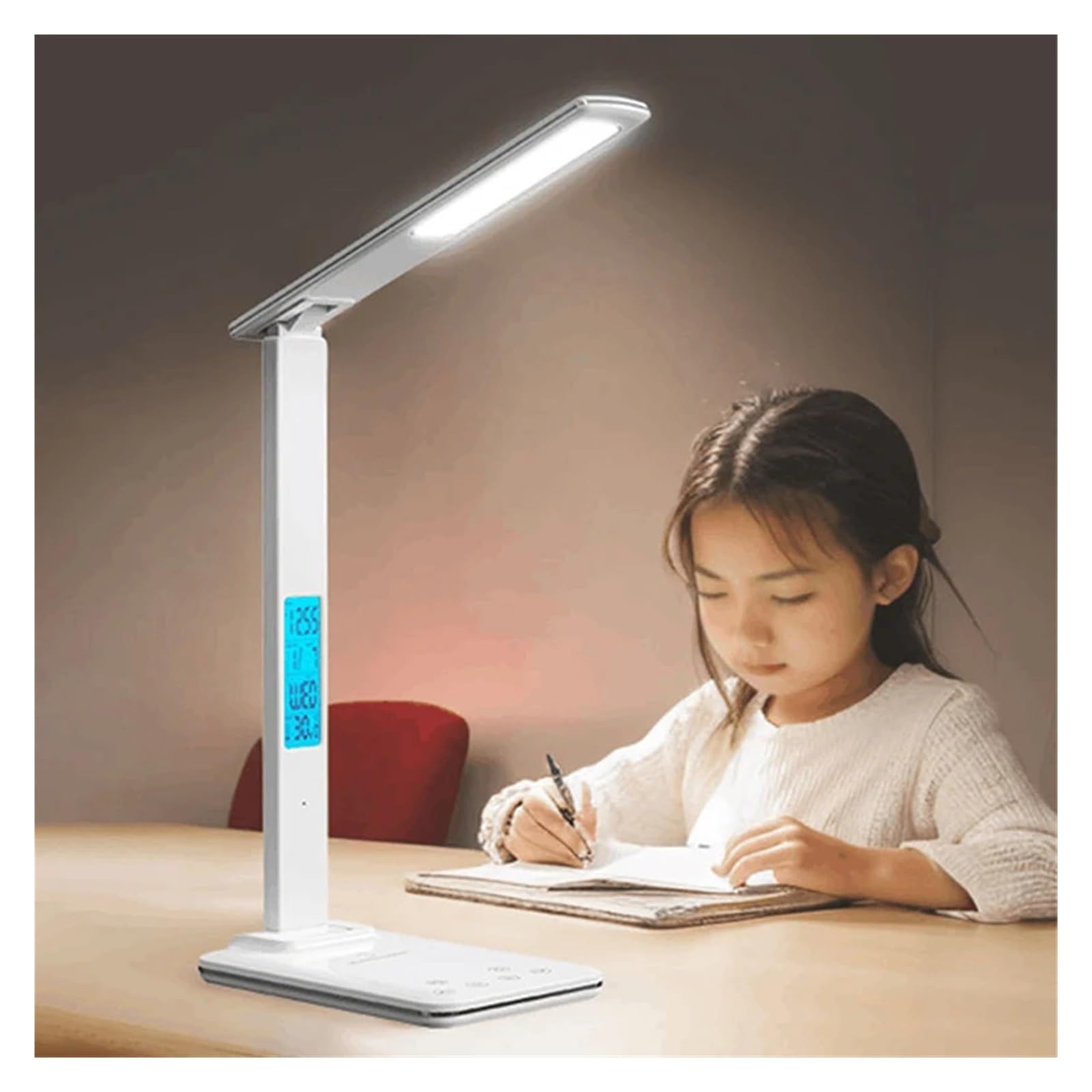 Lampada da scrivania a LED con caricatore e presa USB for comodino, luce notturna touch dimmerabile, accattivante for la lettura dei giochi a casa