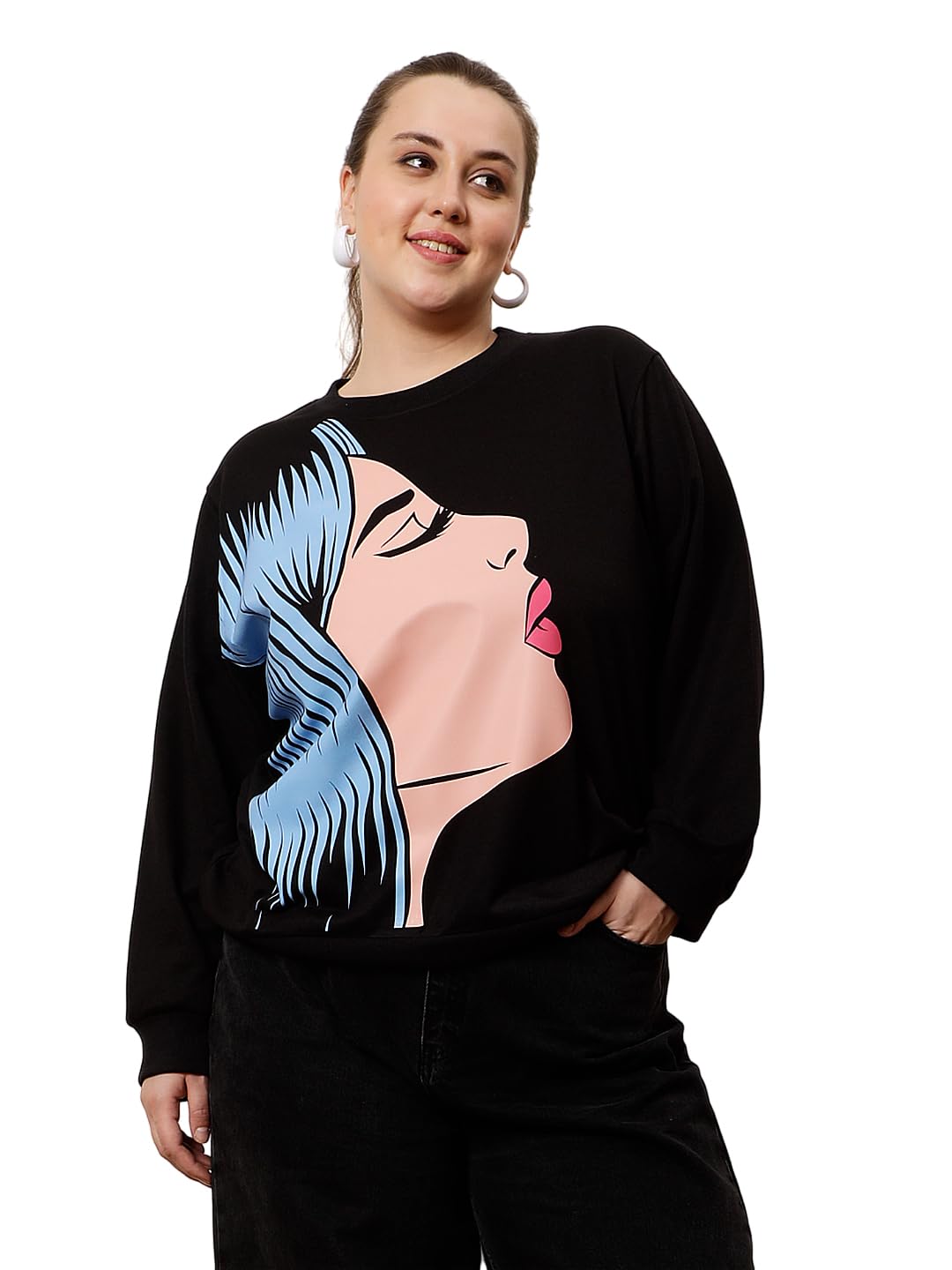 athena lifestyle Women and Girls Cotton Regular Long Sleeves Round Neck All Over Print Black Casual Sweetshirt-picture-19