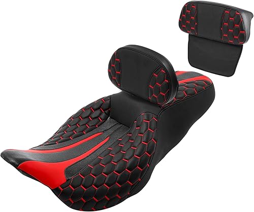 SLMOTO Seat Rider Passenger Sissy Bar One-Piece Driver Rider Passenger Seat Backrest Pad for Harley Touring Road King Street Electra Road Glide