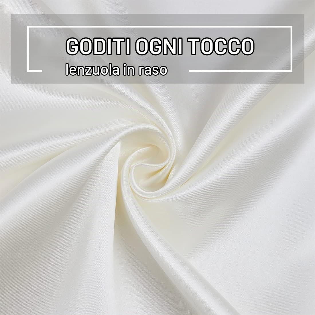 4 Pezzi Completo Lenzuola Raso Matrimoniale Set Tinta Unita Biancheria da Letto Satin 200x200+Angolo 36 cm con Lenzuolo Sopra, Lenzuola Sotto con Angoli, 2 Federa, Avorio