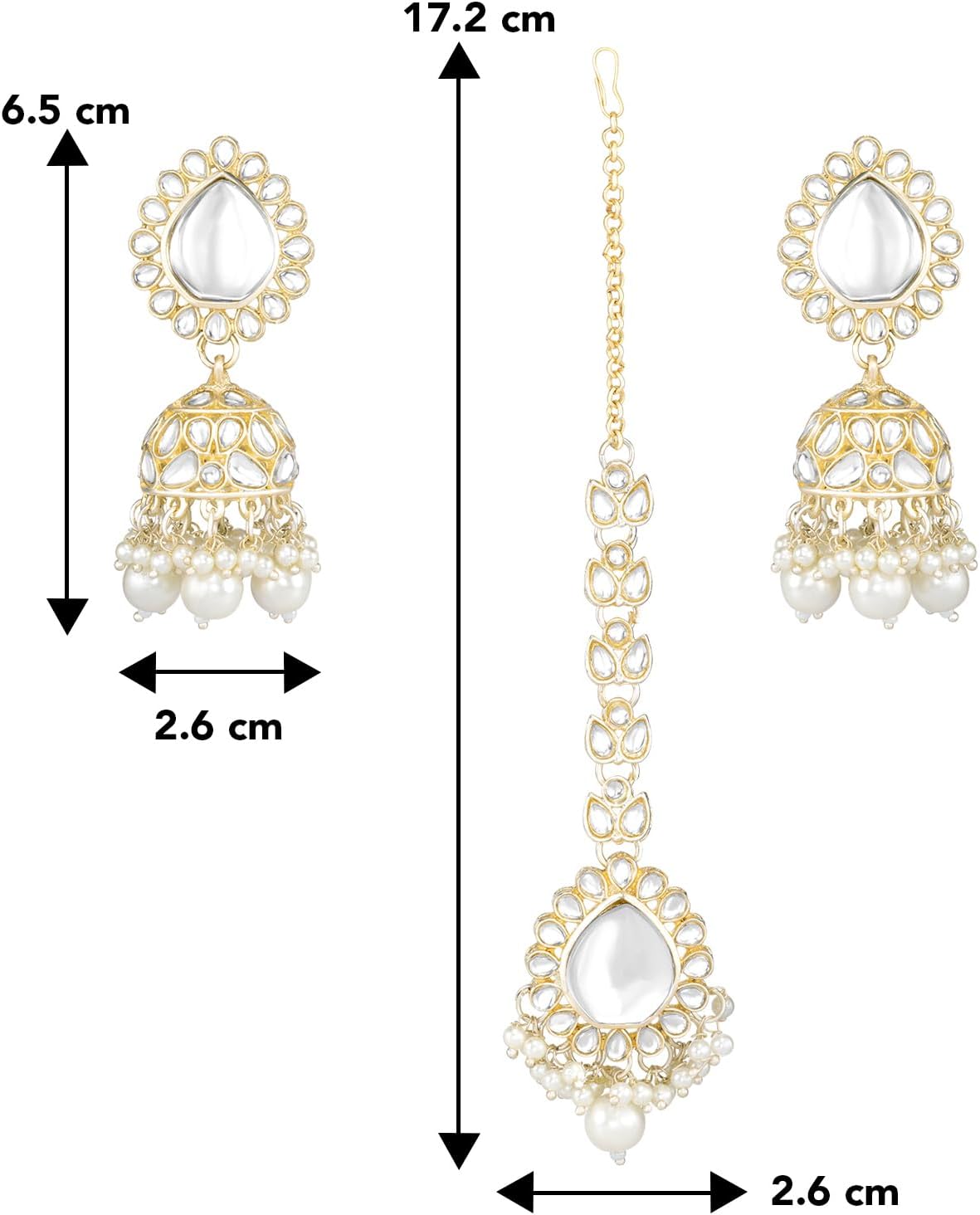 Aheli ゴールドメッキ ホワイト クンダン &amp; ビーズ スタッズ エスニック ジュムキ イヤリング &amp; Maan