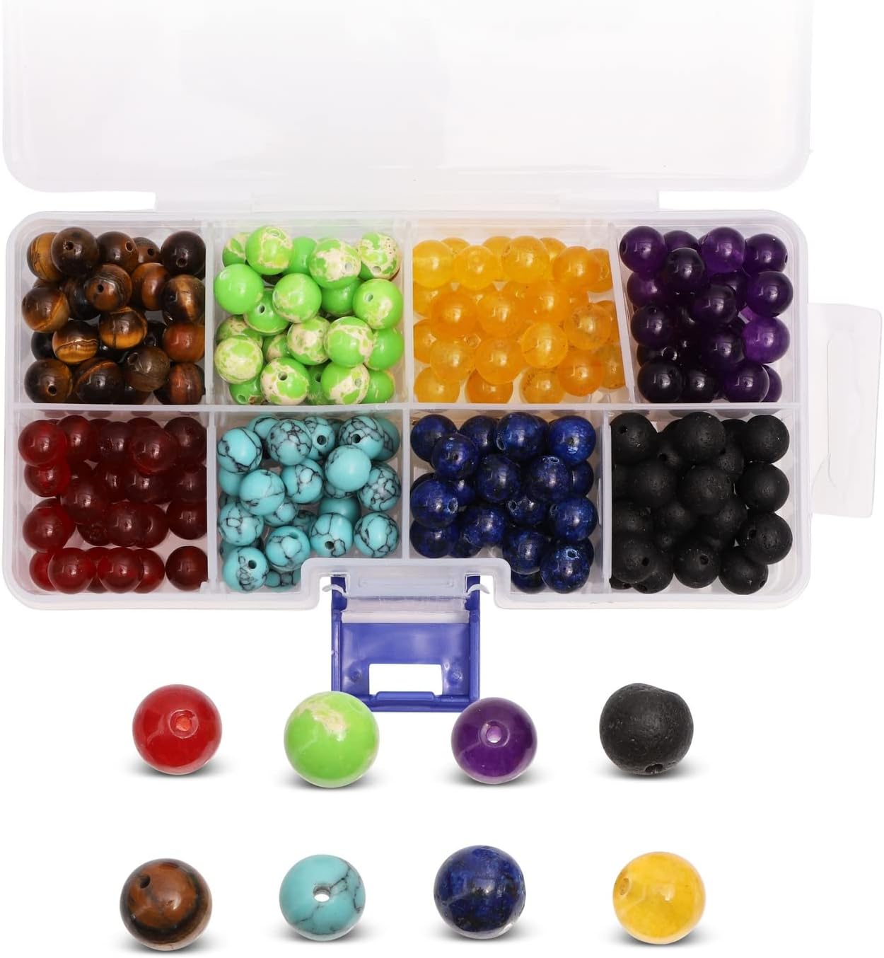 Bright Creations 224 Pieces Chakra Beads for Jewelry Making, Bulk 8mm Lava Rock Stones with Storage Box, 8 Colors