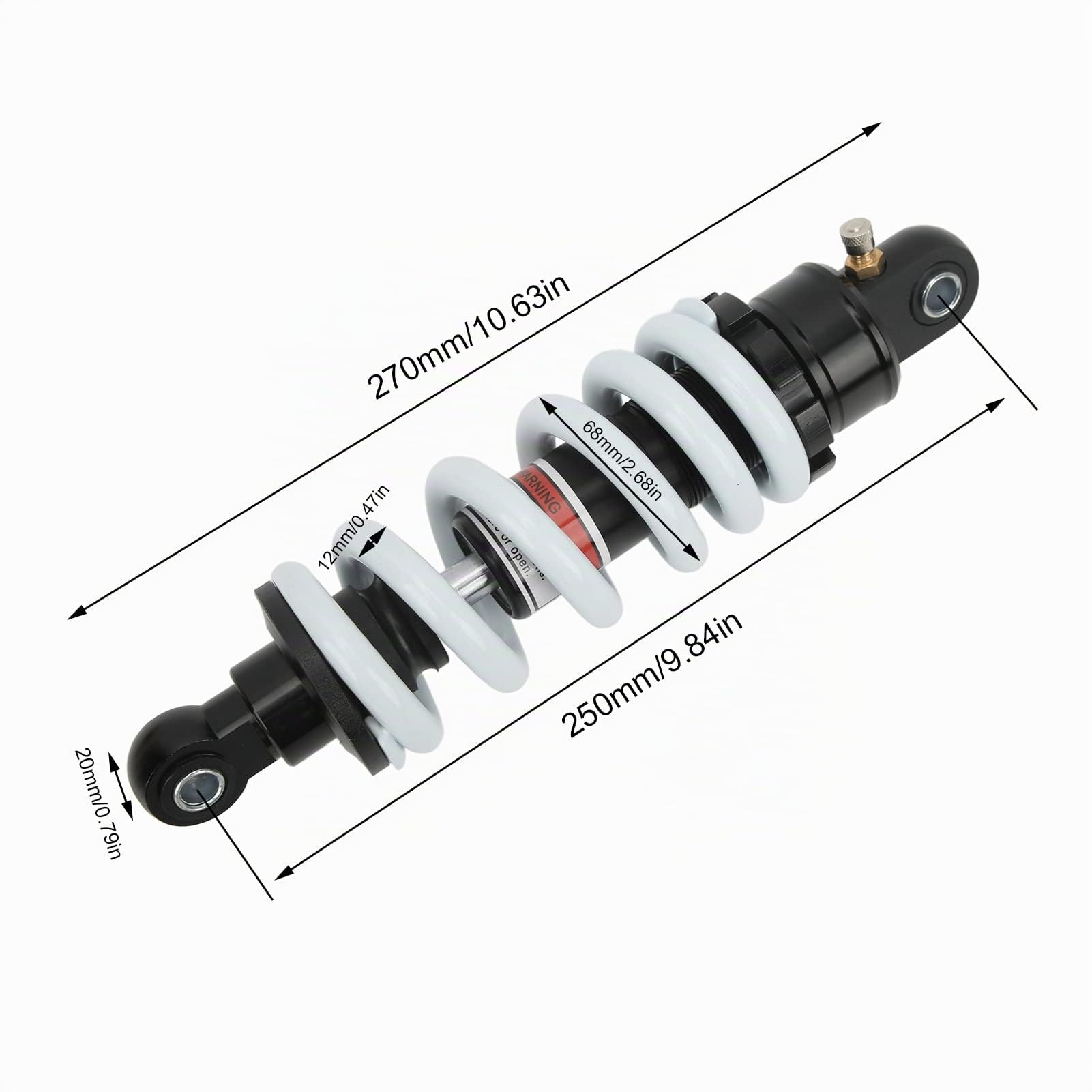 Ammortizzatore per Moto da 250mm, 750lbs 10mm Foro, Sostituzione Ammortizzatore di Sospensione a Molla Regolabile Universale per ATV Go Kart Scooter Dirt Pit Bike