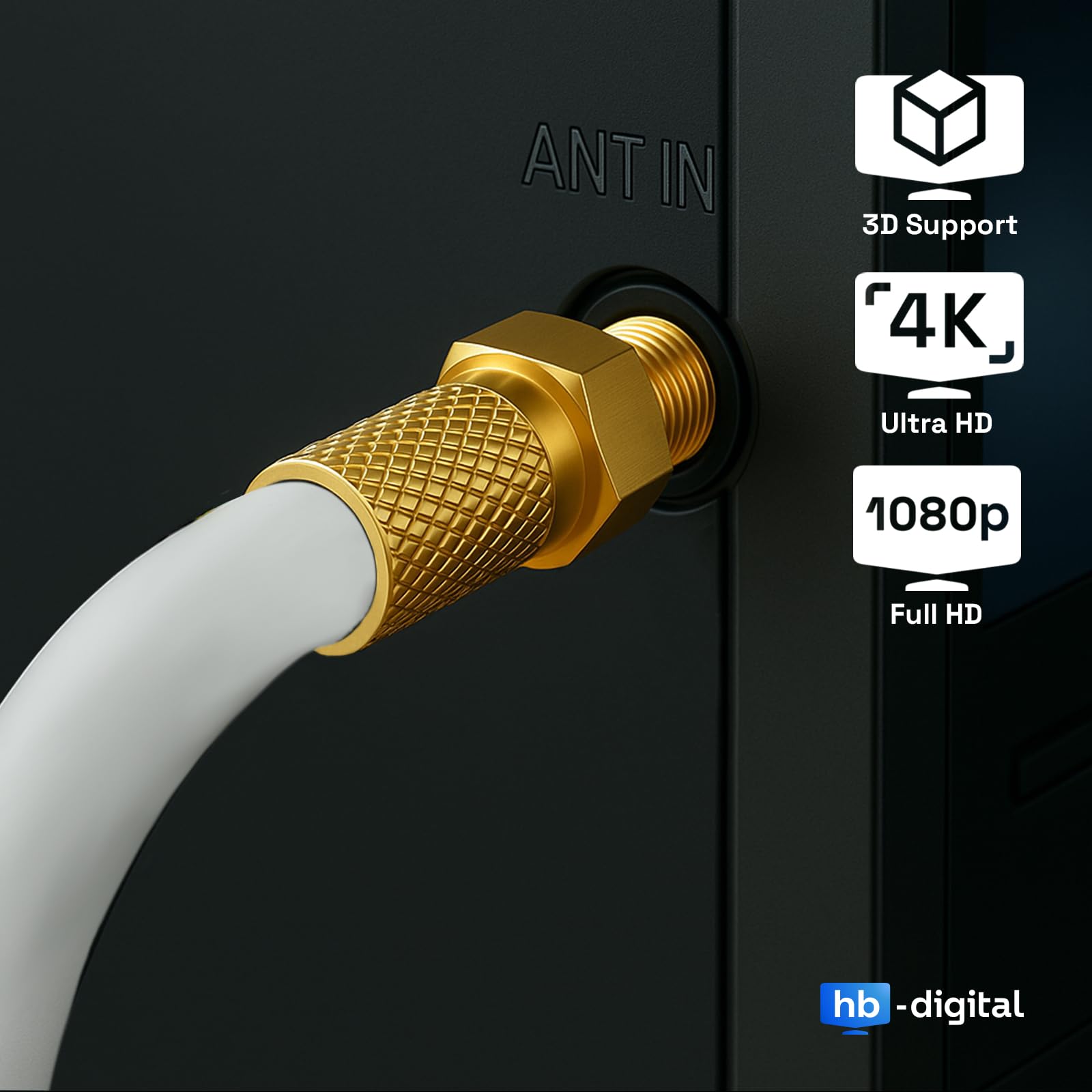 HB-DIGITAL 50m SAT Koaxialkabel 135dB 4-fach geschirmt 8K 4K UHD inkl. 10x F-Stecker – Antennenkabel für DVB-S2 DVB-C2 DVB-T2 TV SAT – CCS Innenleiter – Weiß