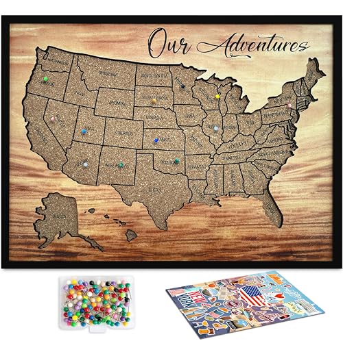 flinelife Cork Board Usa Travel Map With Pins, Large Size,16x12, Map of United States, Perfect For Couples and Families Gift