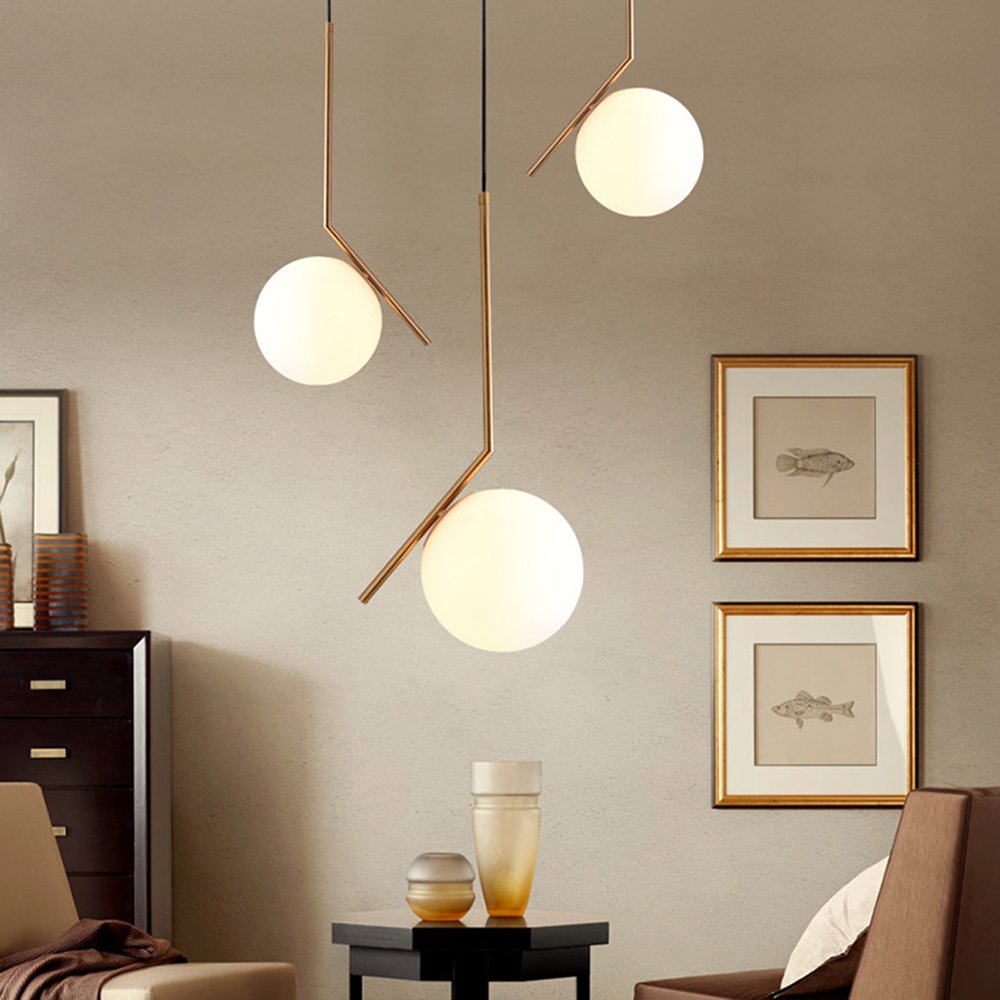 Lampada da soffitto moderna, lampada a sospensione sferica in ferro e vetro dorato, base a sospensione a lampadina E27 (30cm)