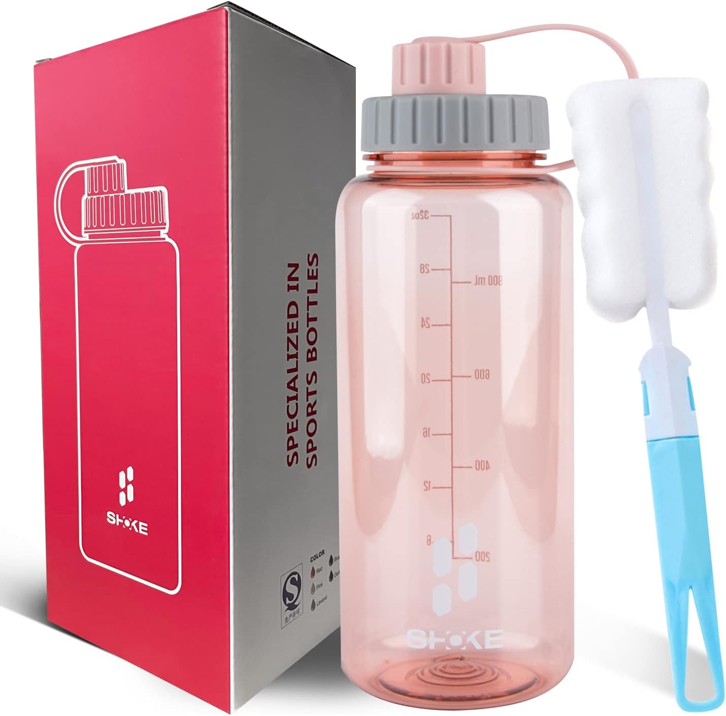 SHOKE 1 Liter Water Bottle, 32oz BPA Free Non-Toxic Tritan Wide Mouth Leakproof Large Sports Water Bottles with Handle, Gym Space Cup For Fitness Yoga Workouts Hiking for Mother’s Day