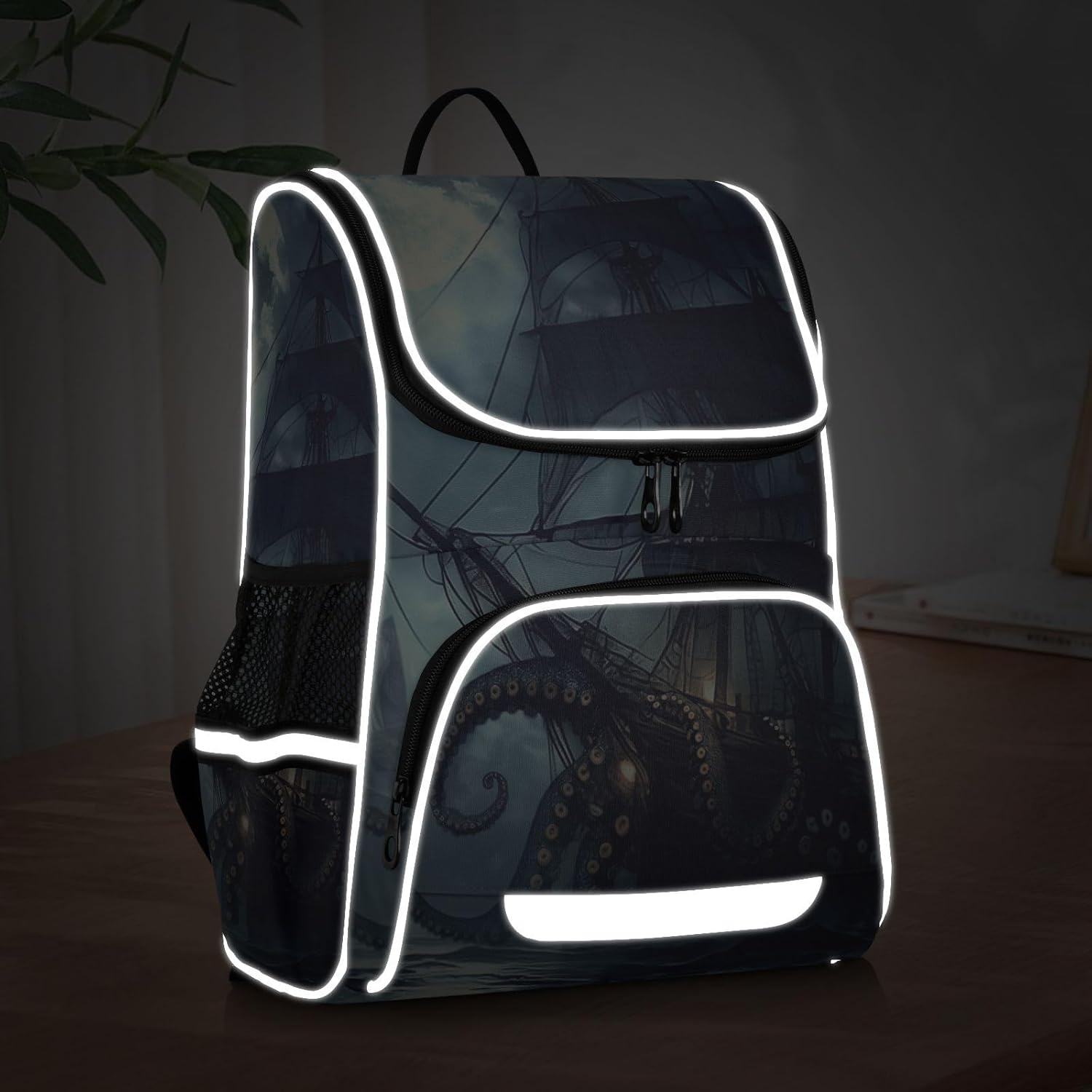 Nander Backpack,Pirate Ship Students School Backpacks with Reflective Tape for Girls & Boys,Wide Mouth School Bag Book Bag for Kid Teens