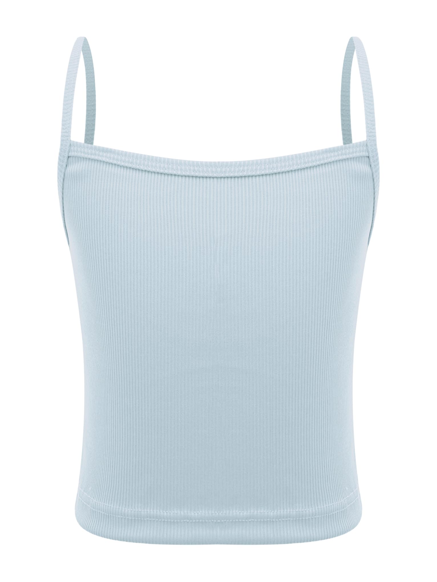 Mufeng Kids Girls Spaghetti Straps Crop Top Ribbed Camisole Undershirt for Gym Yoga Gymnastics Ballet Dance Swimming Light Blue 12-14 Years