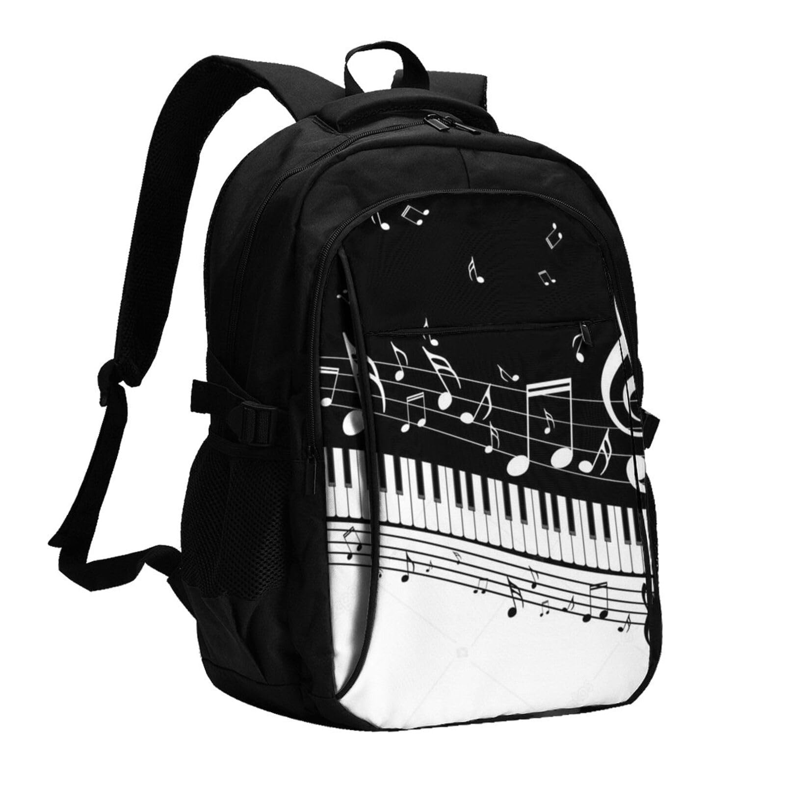 InOmak Fliegende Musiknoten, musikalische Klaviertasten, Reiserucksack, Freizeitrucksack, Schulrucksack, Laptop-Rucksack für Damen und Herren