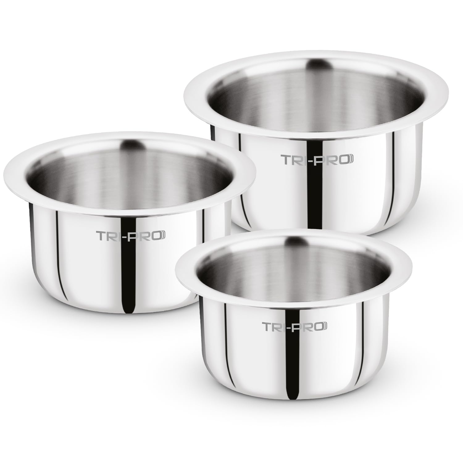Bergner TriPro Triply Stainless Steel 3 Pcs Tope Set - 16cm (1.8L), 18cm (2.5L) and 20cm (3.5L), Even Heating, Flared Rim, Healthy Cooking, Topes for Cooking, Serving and Storing - Induction Bottom-image-22