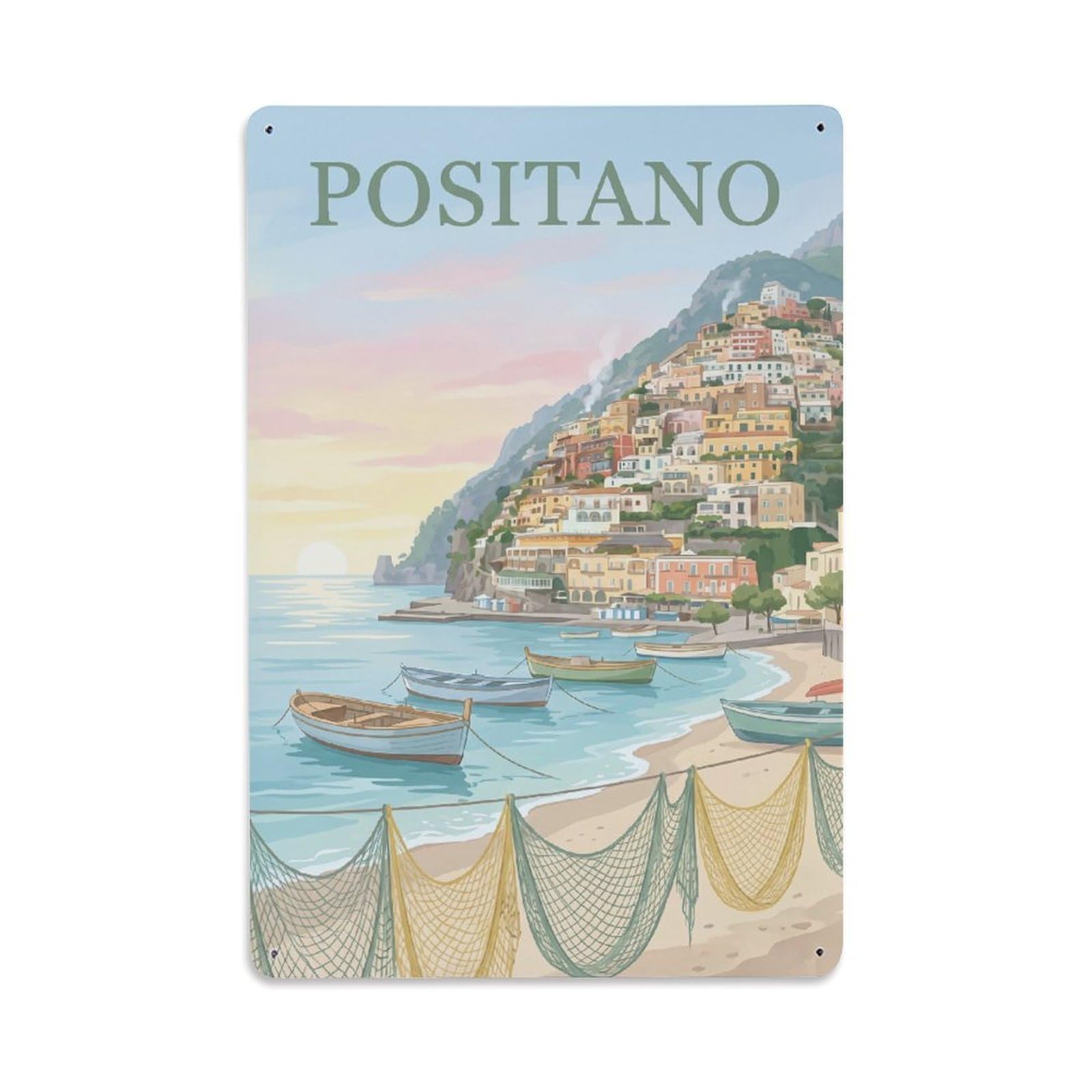 Vintage Travel Positano Italy Tranquil Metal Tin Sign Plaque Wall Decor for Cafe, Club Bar, Office, Garden Metal Poster 8x12Inch