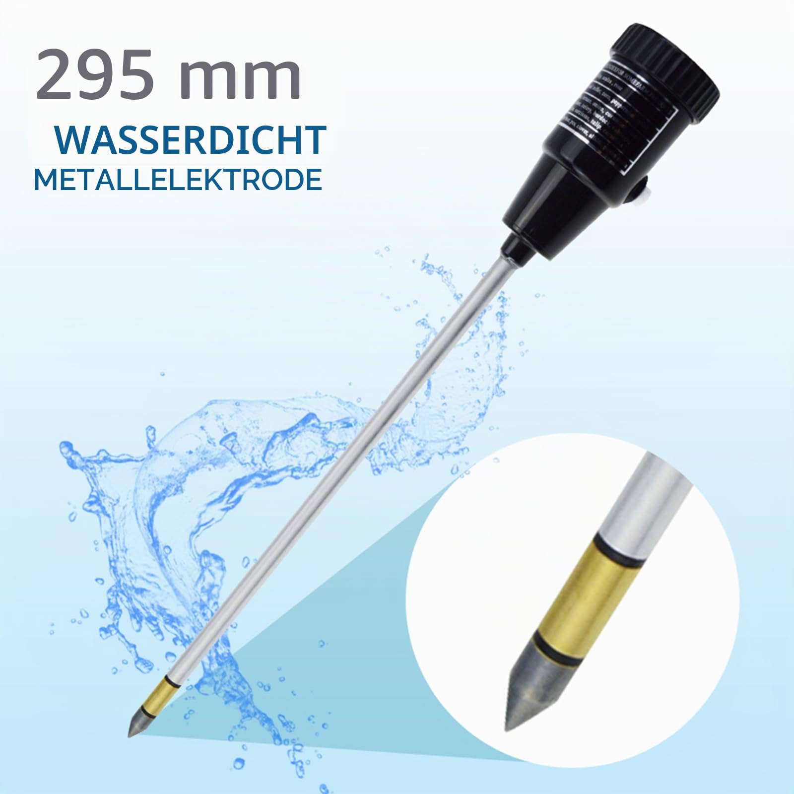 Boden pH & Feuchtigkeit Tester Meter mit 295mm Lange Elektrode Sonde, wasserdichte Soil Tester Kit Werkzeuge, für Indoor & Outdoor Gärten Pflanzen Blumen Landwirtschaft