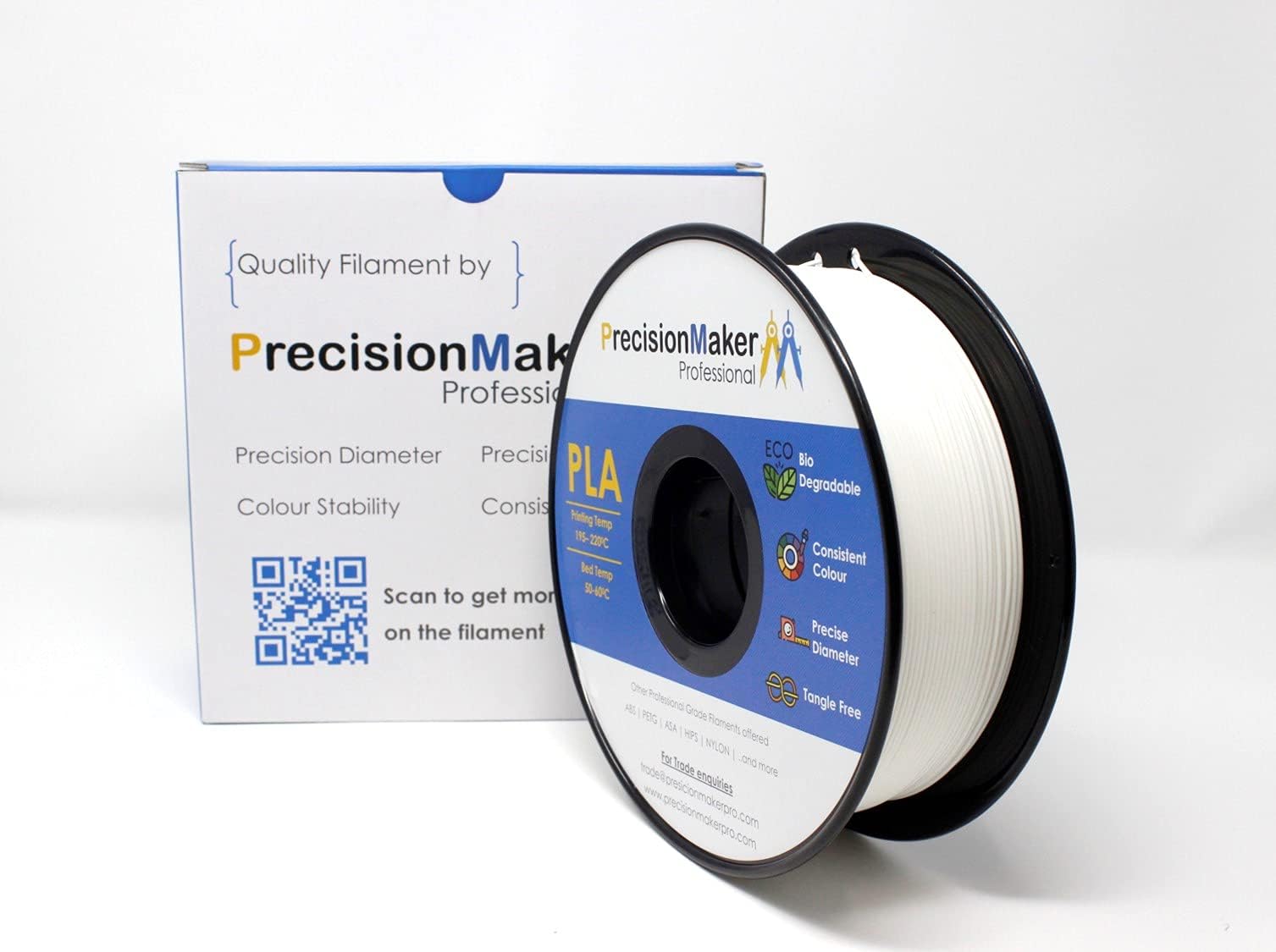 PrecisionMaker 3D Printer Filament PLA 1.75mm - White - UK Stock - Quick Dispatch (500grams)
