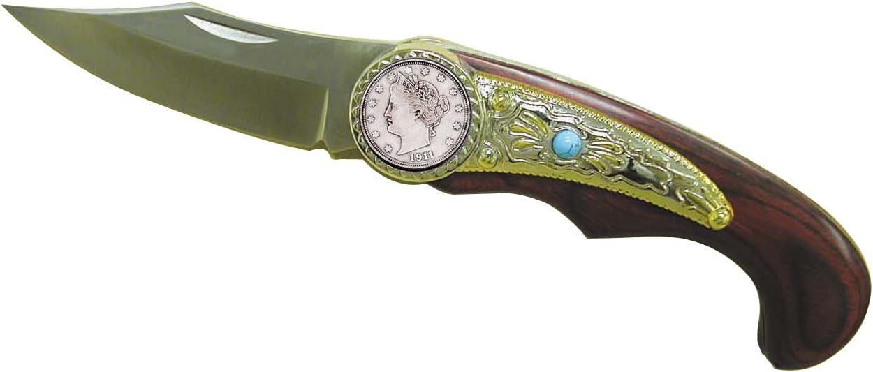 American Coin Treasures Liberty Nickel Decorative Wood Handle Knife