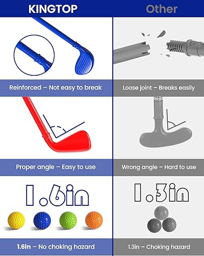 Miniatura 4 de KINGTOP Juego de golf para niños pequeños con tapete de putting y tabla de cornhole, palos de golf para niños de 3 a 5 años con 10 pelotas, 4 palos,