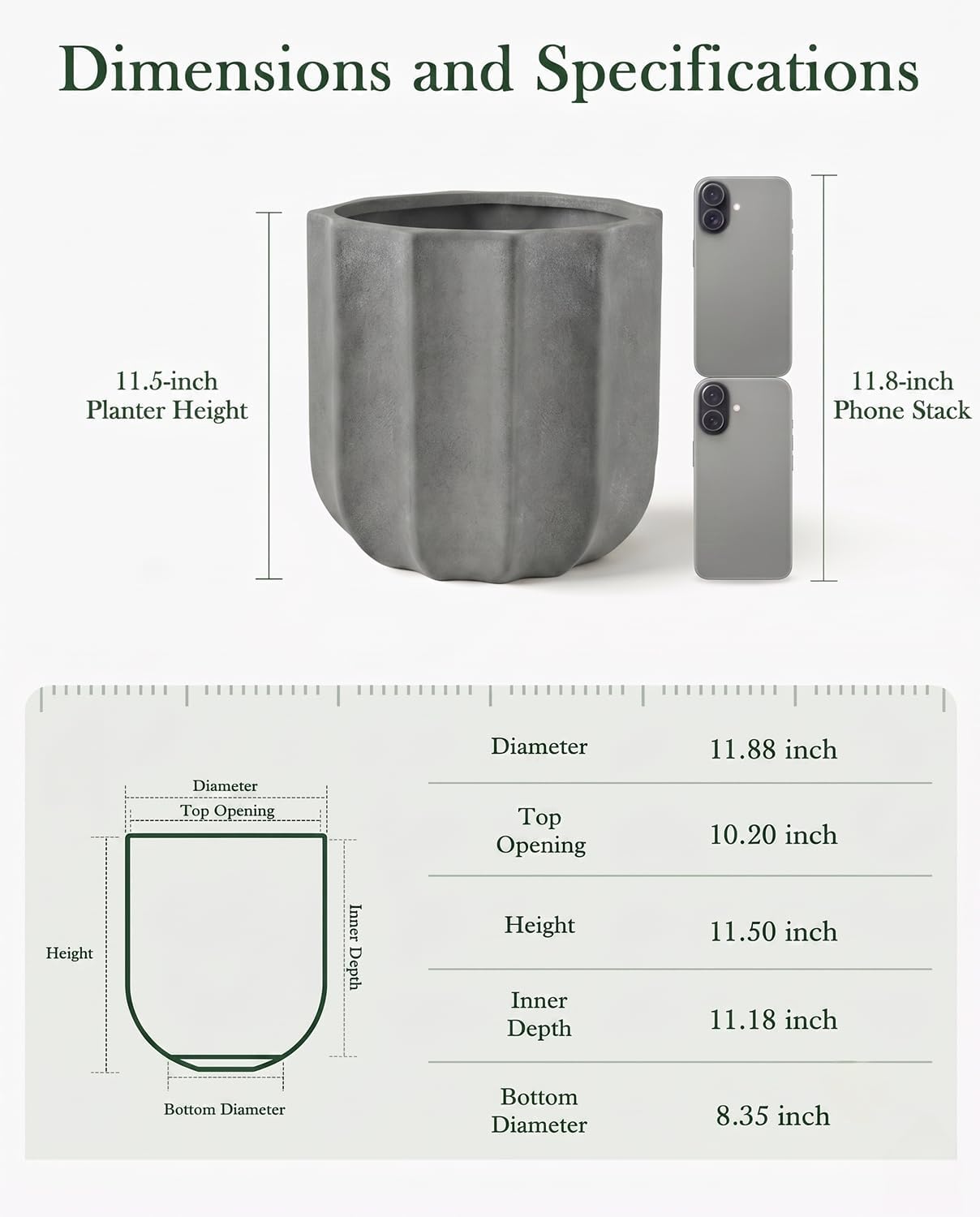 10 & 12 Inch Ceramic Plant Pots with Drainage Hole for Indoor Plants image 5
