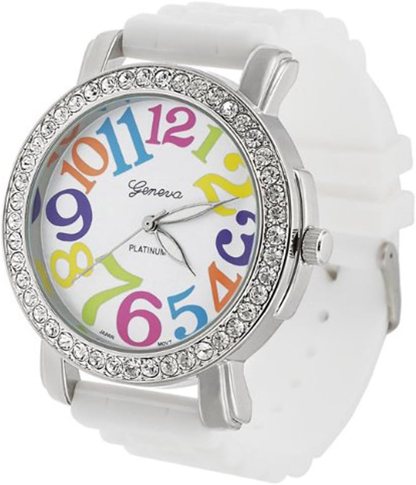 Geneva Women's Platnium Large Round Face Silicone Watch