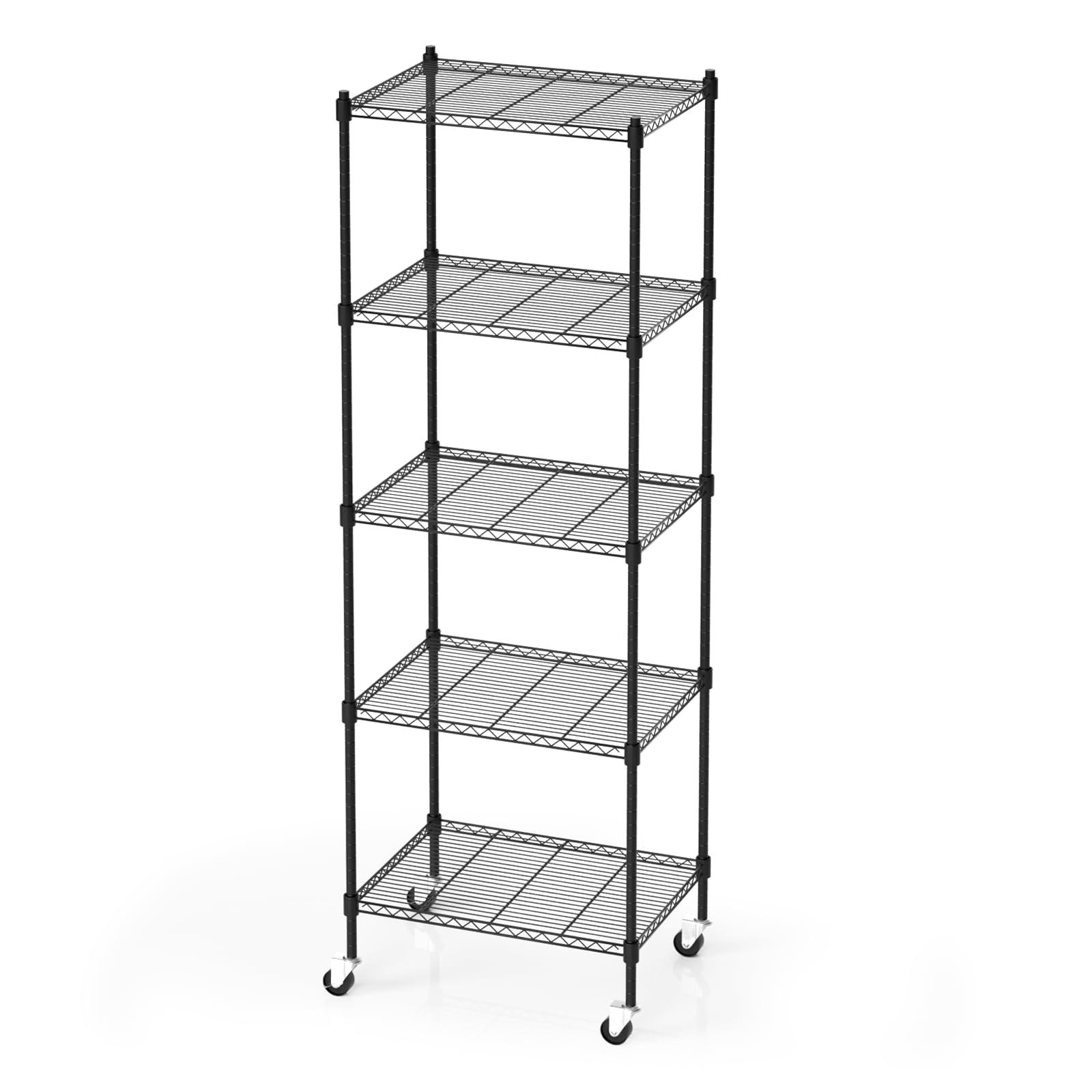 5 Tier Storage Shelves with Wheels, Heavy Duty Metal Garage Shelving Unit and Adjustable Feet, 865lb High Capacity Rolling Storage Shelf for Kitchen,