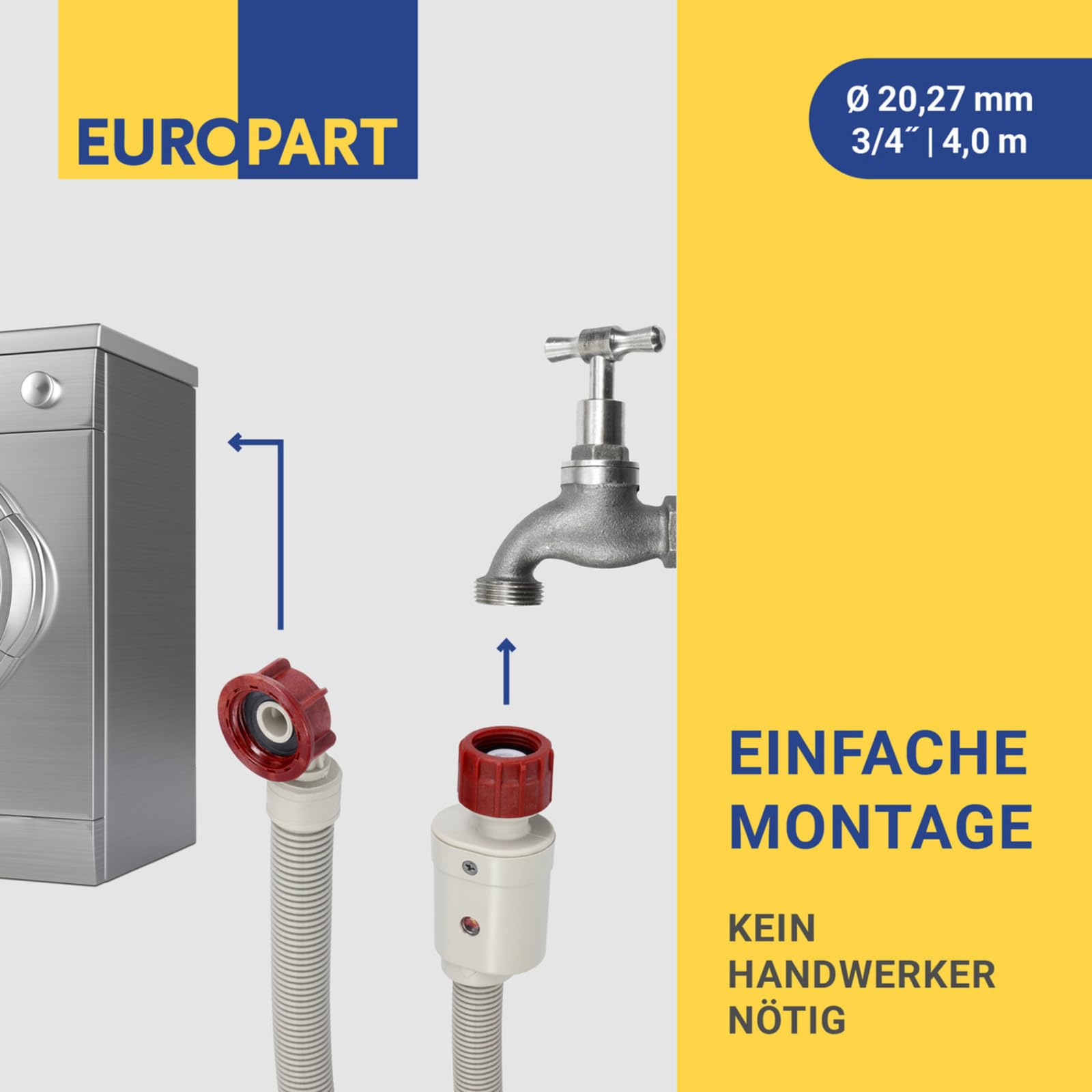 LUTH Premium Profi Parts Manguera de entrada Aquastop 4,0 m 90 °C, Gomas Universal para Lavadora y Lavavajillas