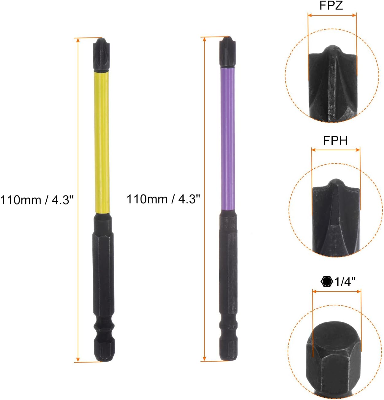 HARFINGTON 6pcs Phillips Slotted Head Screwdriver Bits FPH1 FPH2 FPH3 FPZ1 FPZ2 FPZ3 4.3" Length 1/4" Hex Shank S2 Steel Magnetic Flat Cross Head Electrician Bit