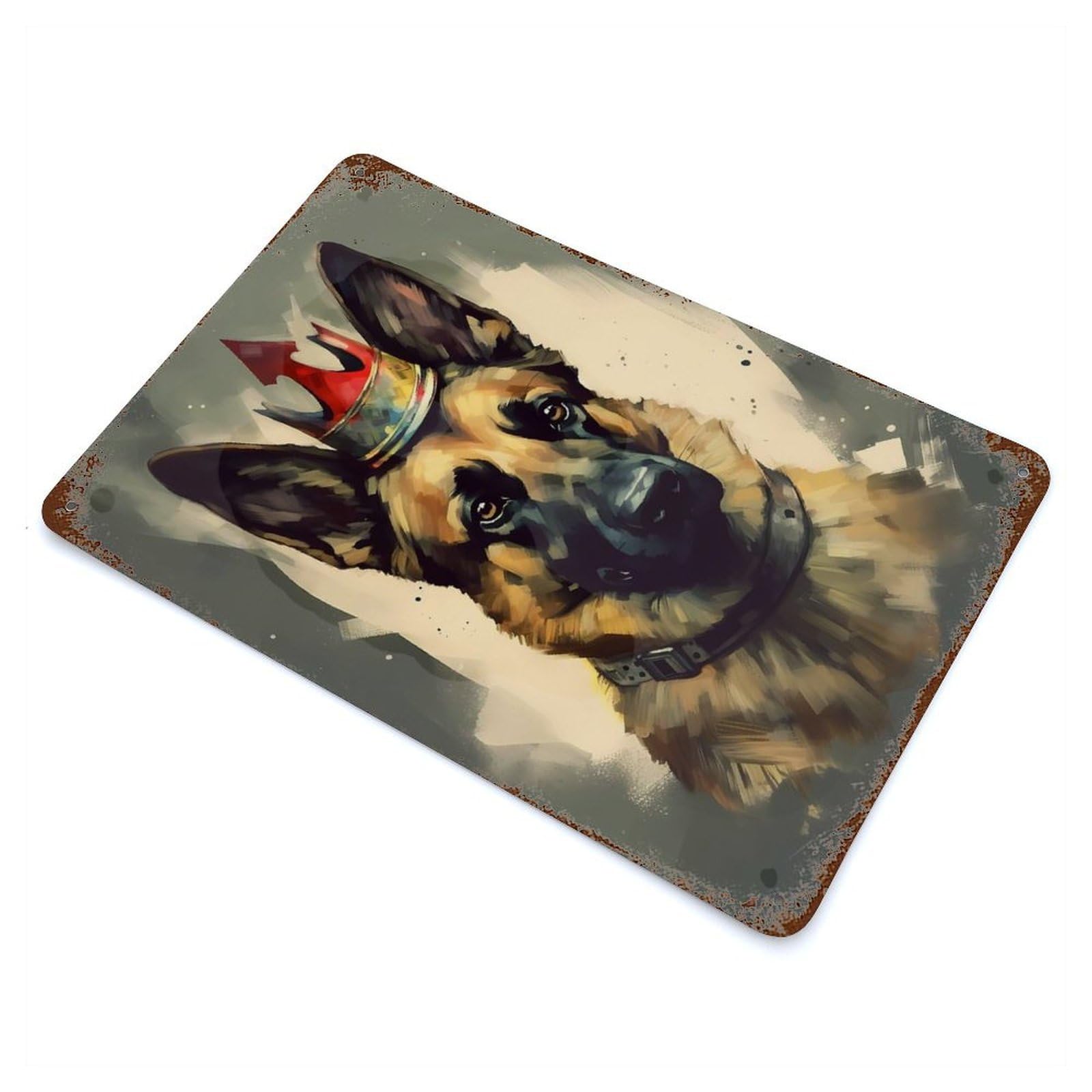 Aged Metal Wall Plaque with German Shepherd Dog Petite Design 11.8"x7.9", for Pub, Kitchen And Man Cave Decor, Shabby Chic Decor