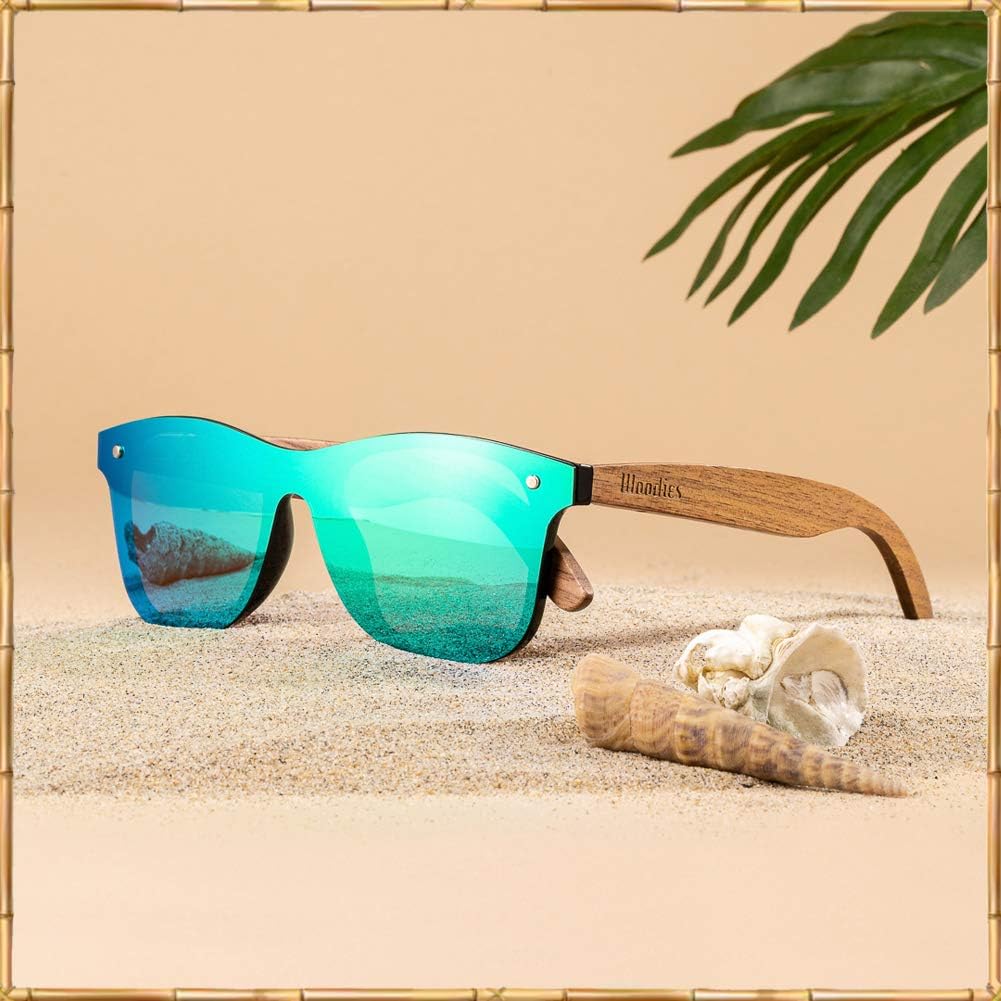 Woodies Oversize Flat Lens Mirrored Walnut Wood Polarized Sunglasses for Men and Women | 100% UVA/UVB Protection