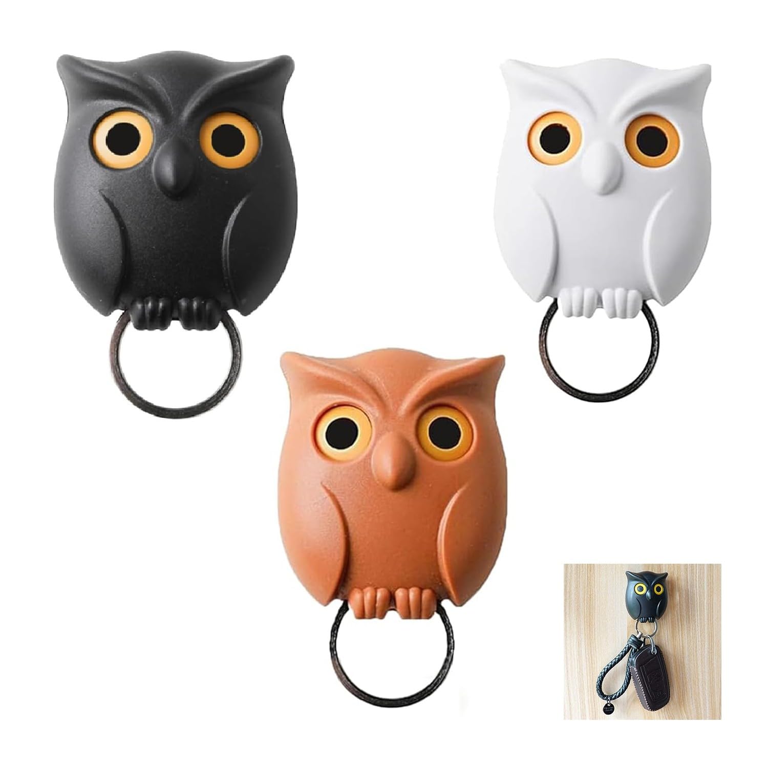 Owl Key Holder, Night Owl Key Holder, Magnetic Owl Key Holder, Owl Key Chain Holder, Key Chain Ring Holder for Wall, Automatic Open Close Eyes Keychain Hooks Holder Magnetic Wall Mount Owl (3PCS)