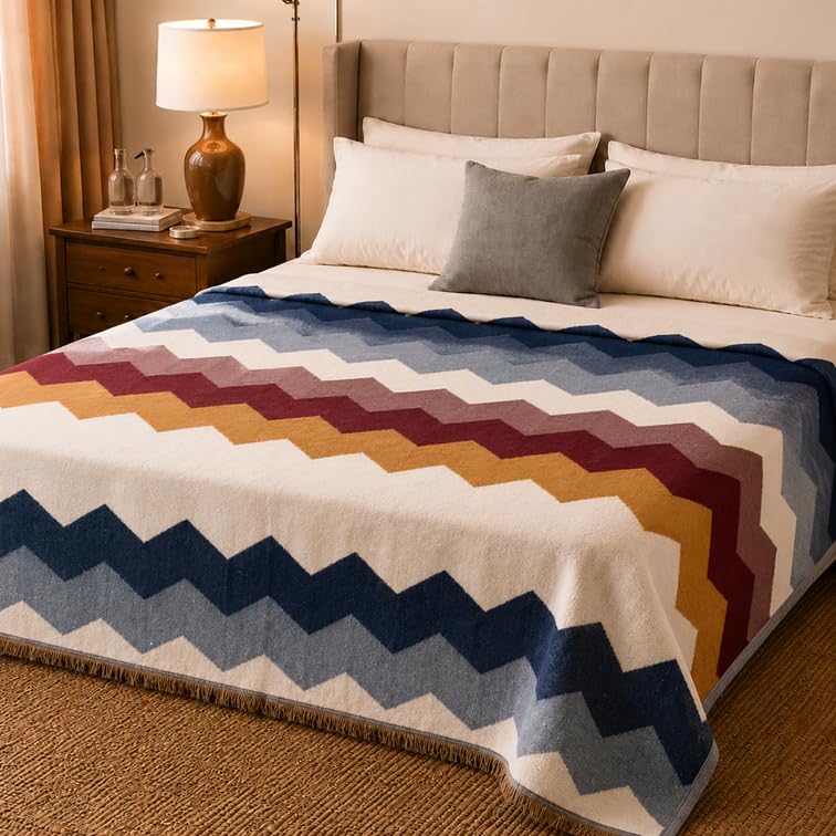 Solapur Cotton Premium Throw Blanket | Mountain Mist Cozy Design | 60 x 90 Inch, Single Bed | Breathable, All Season, Summer, Winter & AC | Warm & Lightweight | Authentic | Restful Sleep-image-3