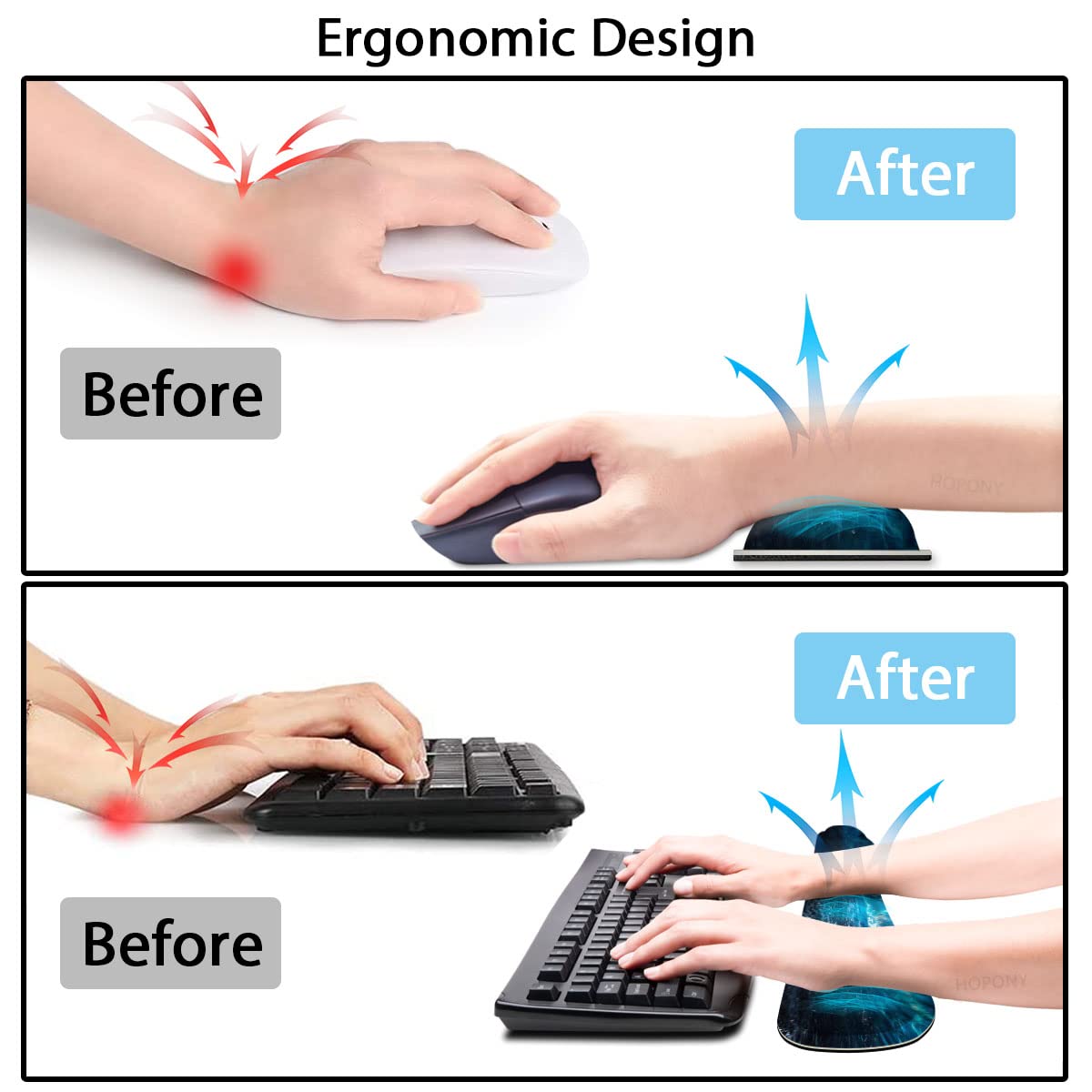 Keyboard Mouse Pad Set,Desk Pad + Keyboard Wrist Rest Support+Wrist Rest, Easy Typing Pain Relief,4Pcs (31.5×11.8 in) Ergonomic XXL Ultra Thick Mousepad Desk Mat Blue Moon
