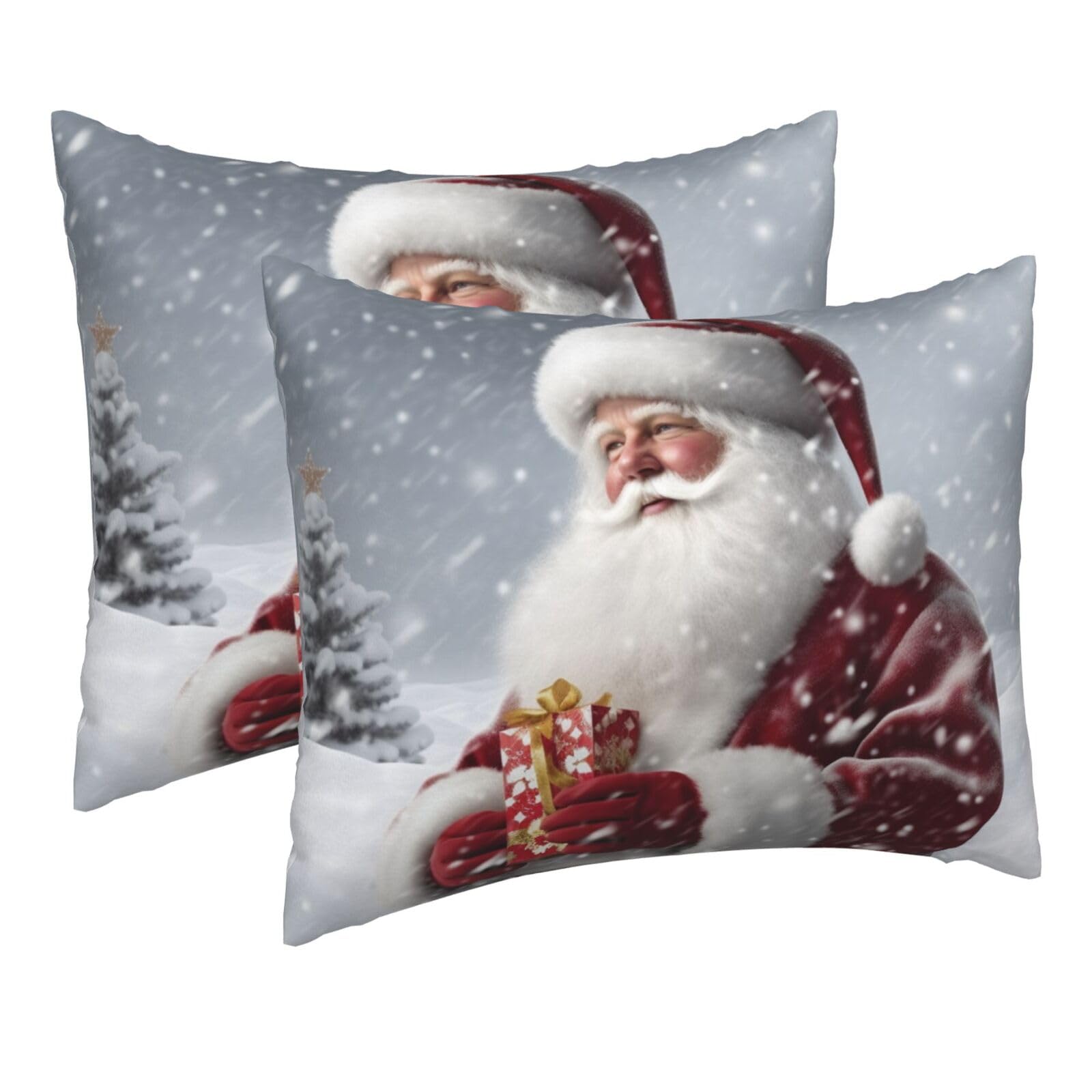 2 Pack Pillow Cases with Hidden Zipper, Soft Breathable Pillow Covers for Hair and Skin, Santa Claus Snow Secenry Pillowcases 16"x20" Bed Pillow Protectors Cover for Sleeping Gifts