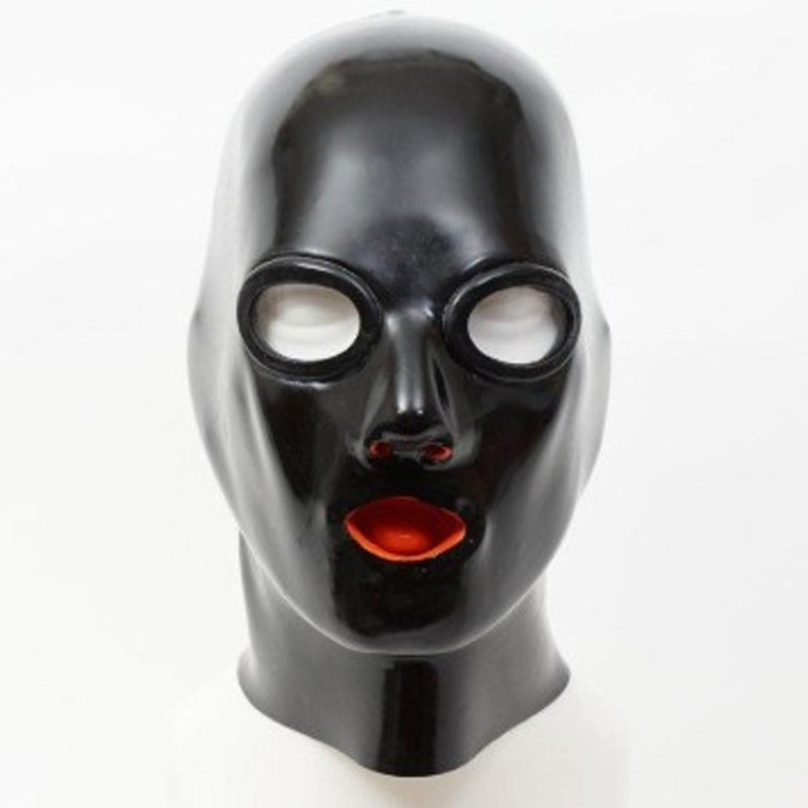 Latex Sexy Maske BDSM Maske SM Latexmaske mit Reißverschluss auf der Rückseite Cosplay Maske mit Atemlöchern Latex Hut(Size:S-63CM,Color:Schwarz)