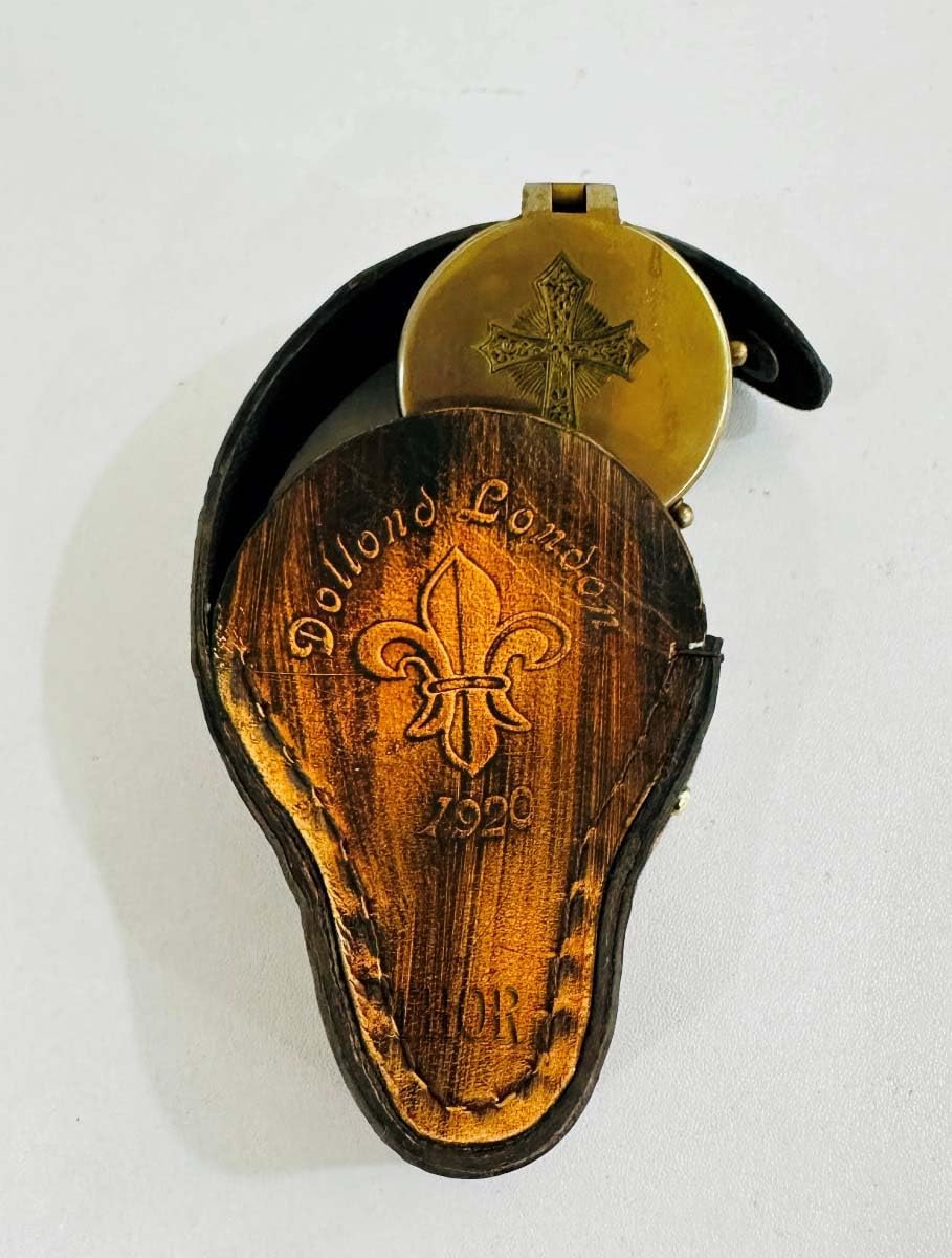 Antique Chain Compass for Hiking Nautical Brass Pocket with Engraved On Leather Case