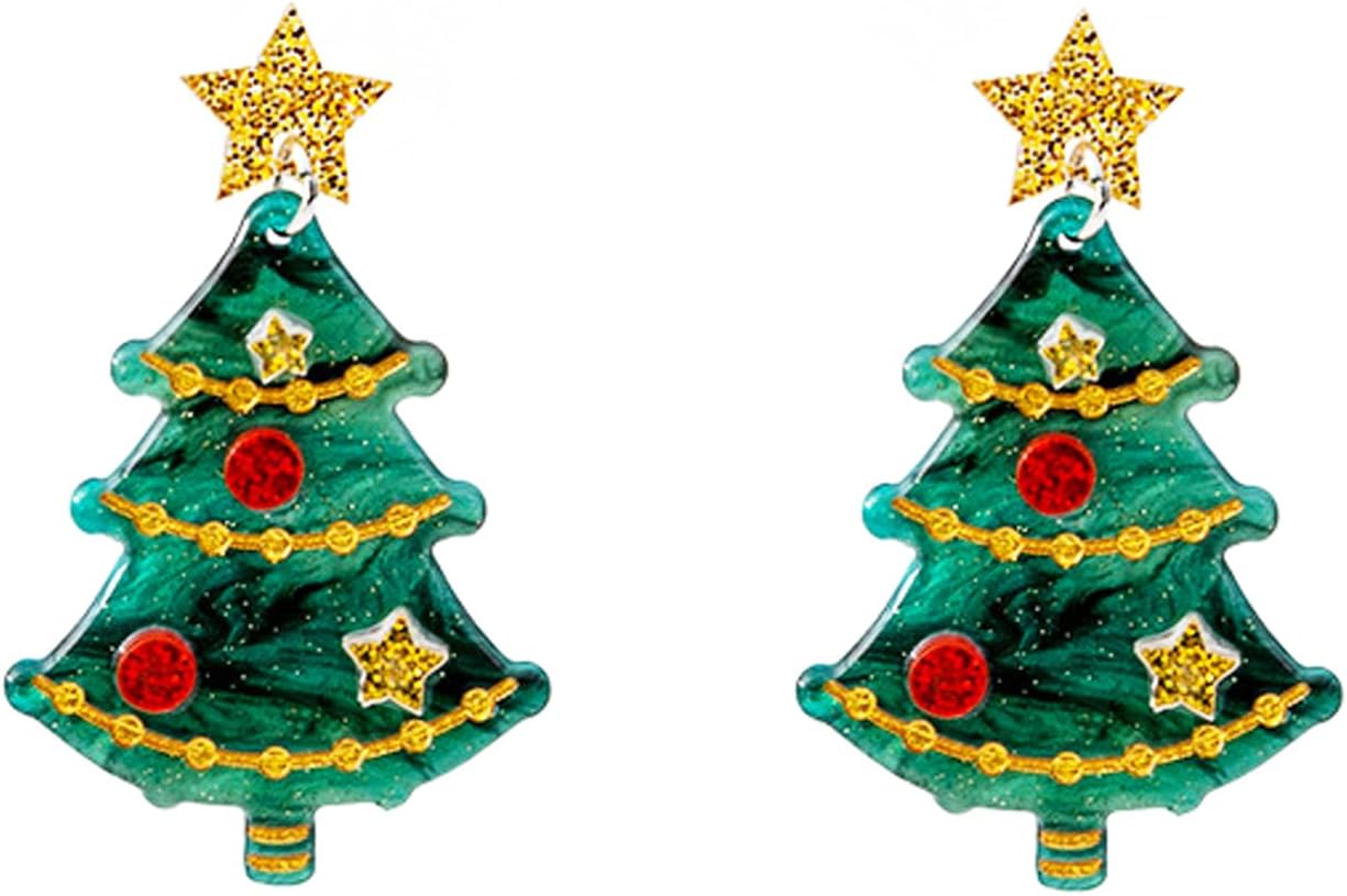 Acrylic Christmas Tree Drop Dangle Earrings - Colourful Holiday Jewelry for Women