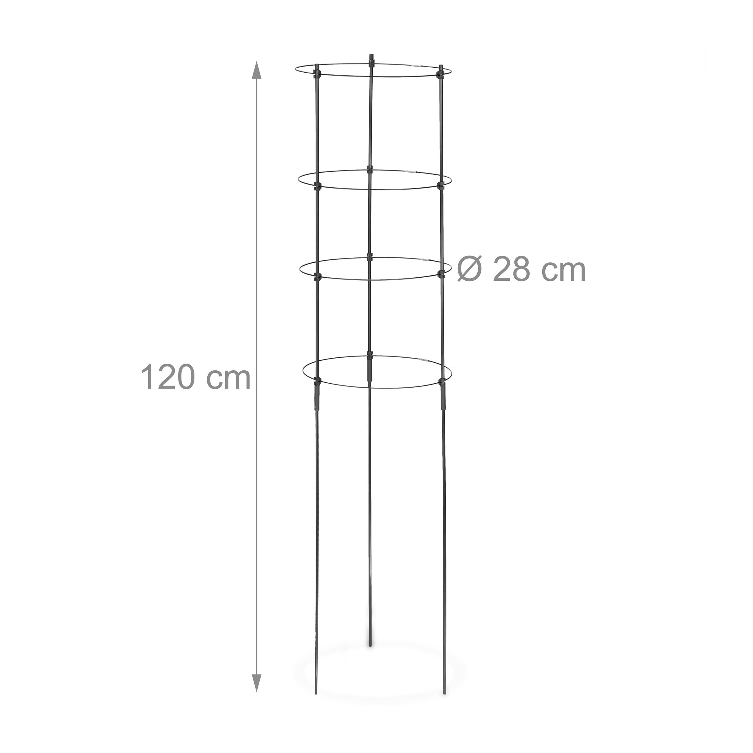 Relaxdays Podpora dla roślin pnących, zestaw 2 szt., metal i tworzywo sztuczne, wysokość 120 cm, 4 regulowane pierścienie, podpora dla roślin pnących, czarna