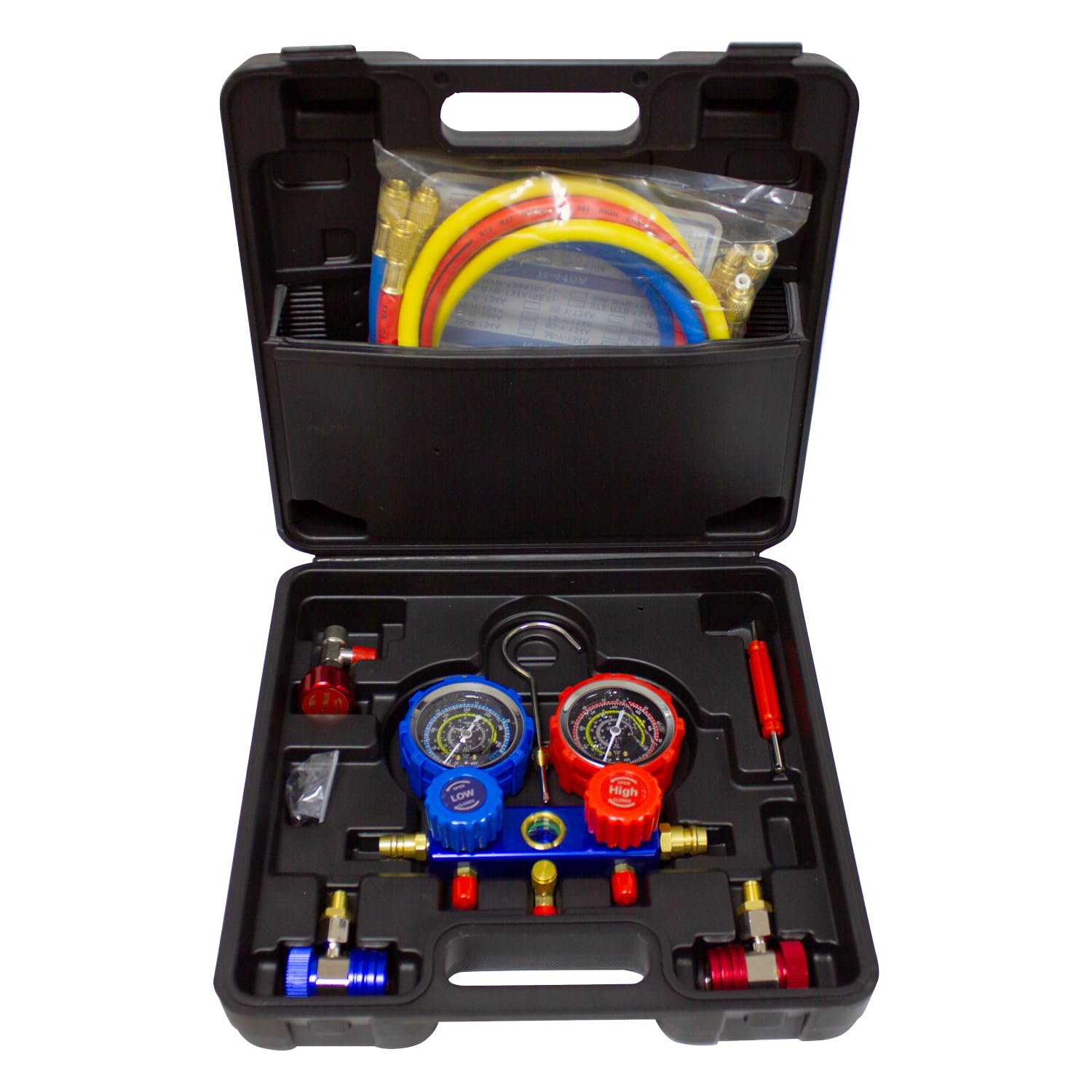 Manometro con Glicerina Maletin Set Manometros para Aire Acondicionado con Glicerina para Precision Gas Refrigerante R32, R410, R134 Manometro para Recarga de Gas Refrigerante Antivibraciones