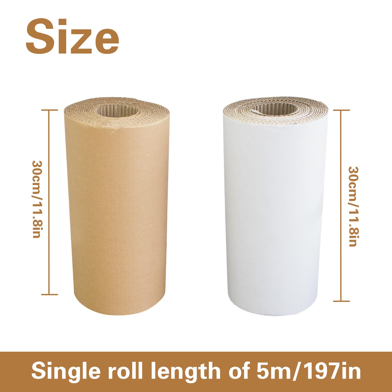Lot de 2 rouleaux de carton ondulé unilatéral, 30 cm x 5 m, pour bricolage, emballage cadeau, expédition, bricolage, 2 couleurs