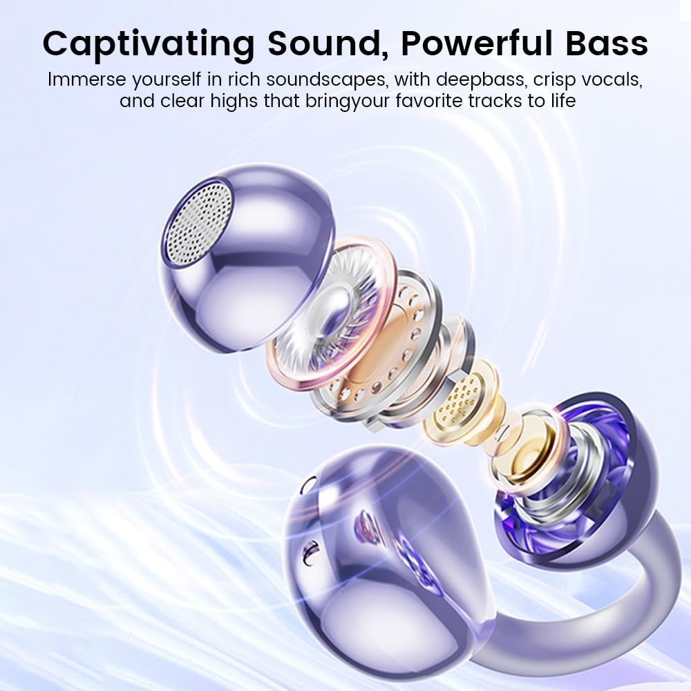 Clip on Earbuds Open Ear Headphones, Air Conduction Wireless Earphones Bluetooth 5.4, 50H Playtime, Over Ear Earbuds Comfortable for Sports, Running, Workouts and Glasses Wearers-Black - Image 6