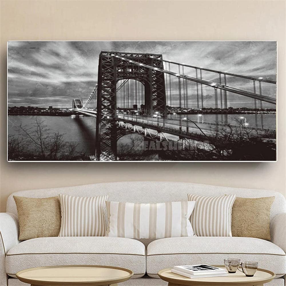 Kit di Pittura Diamante 5D Fai da Te per Adulti/Bambini Ponte di Brooklyn di Notte di New York Diamond Painting Completo Punto Croce Strass Ricamo Art Crafts for Home Wall Decor Round
