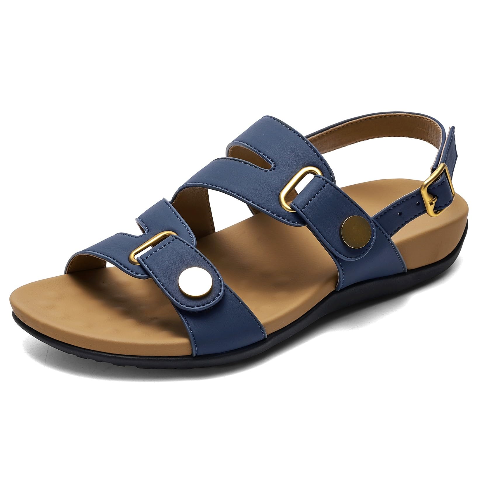 Littleplum Damen Sandalen mit Fußgewölbestütze Sommer Flache Gladiatoren Sandalen Bequeme Strandliche Riemchen