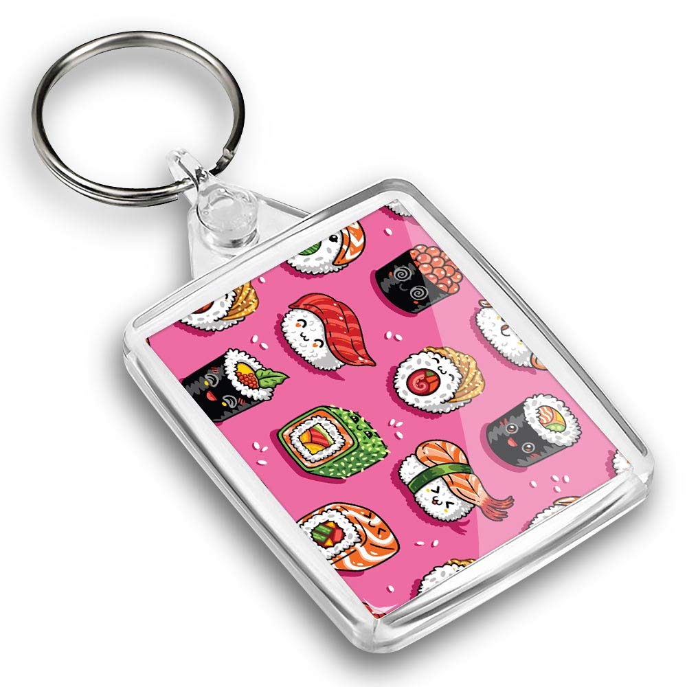 Destination Vinyl Ltd Unisex Multi 1 X Photo Keyring - Happy Kawaii Sushi Rolls Japanese Food |Keychain|Keyring|Charm| #45289