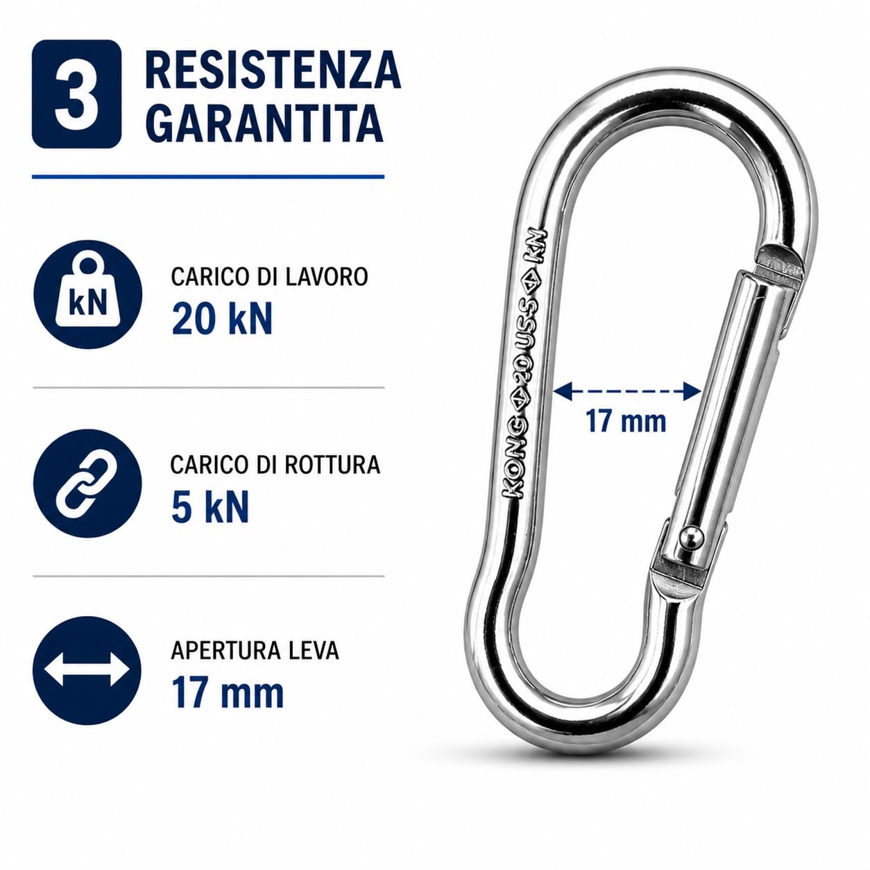 Moschettone Acciaio Inox AISI 316 Leva Dritta – Connettore Nautico Antiruggine Alta Resistenza per Barca Ormeggio Campeggio Outdoor Uso Professionale